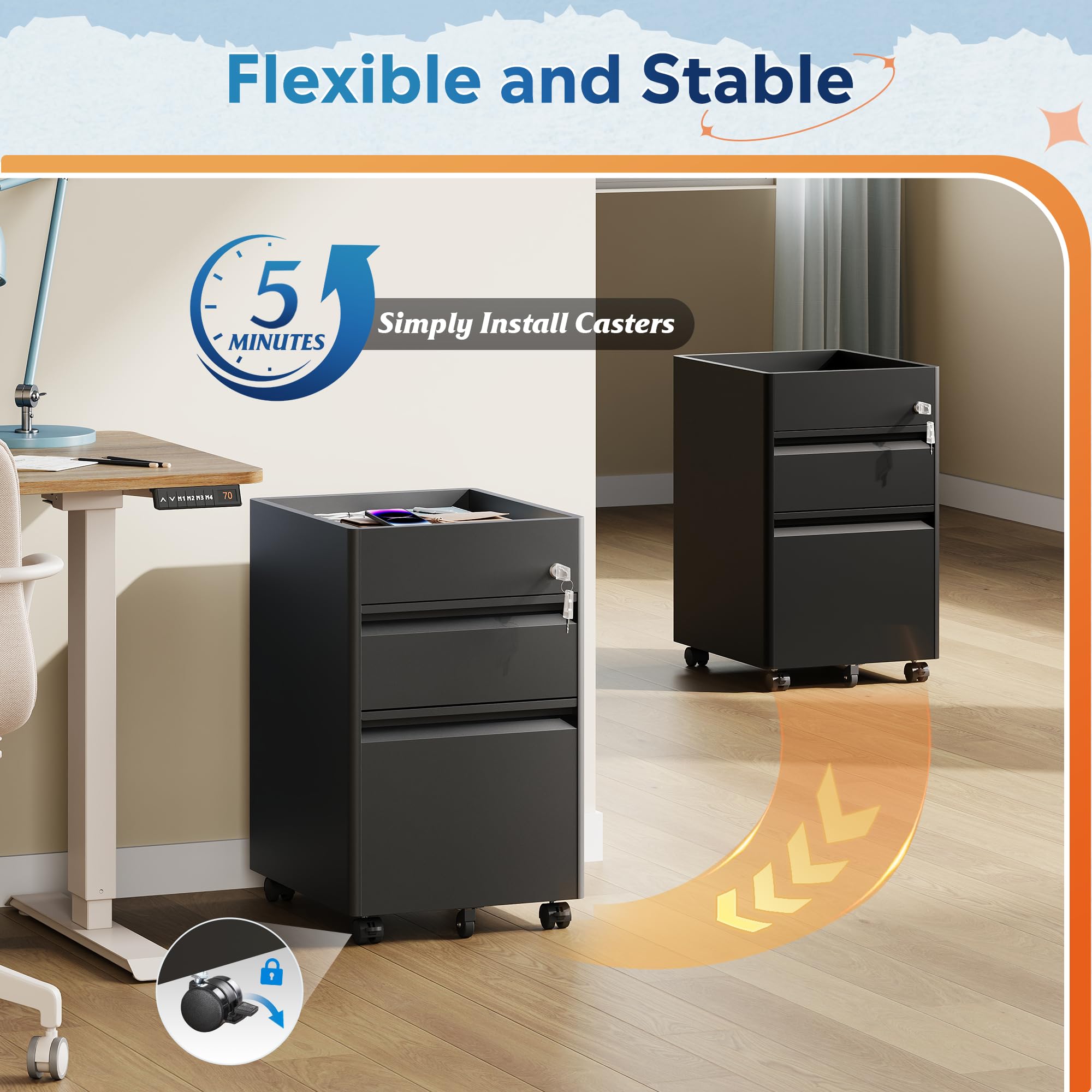 2-Drawer Locking File Cabinet with Wheels