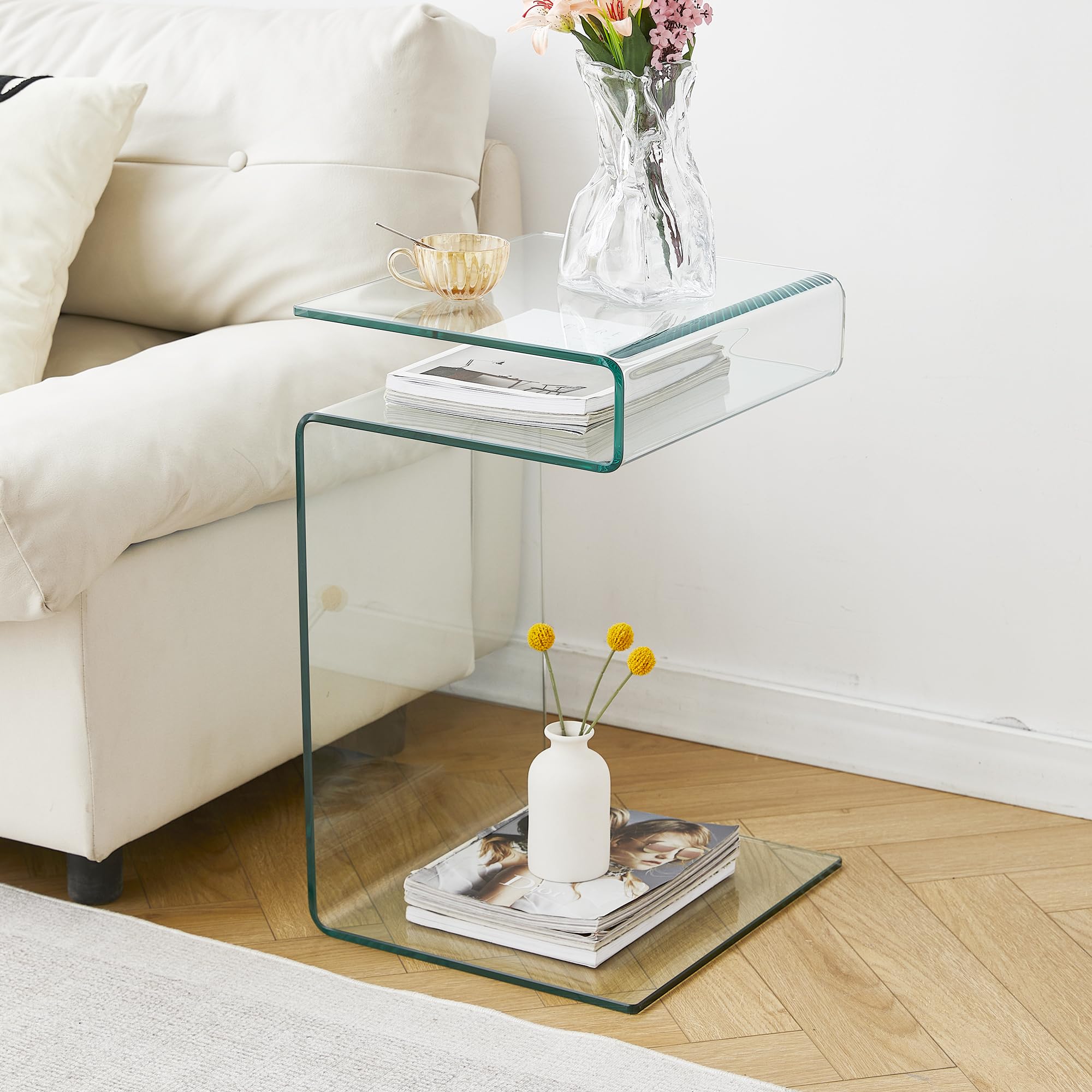 S-Shape Glass Nightstand