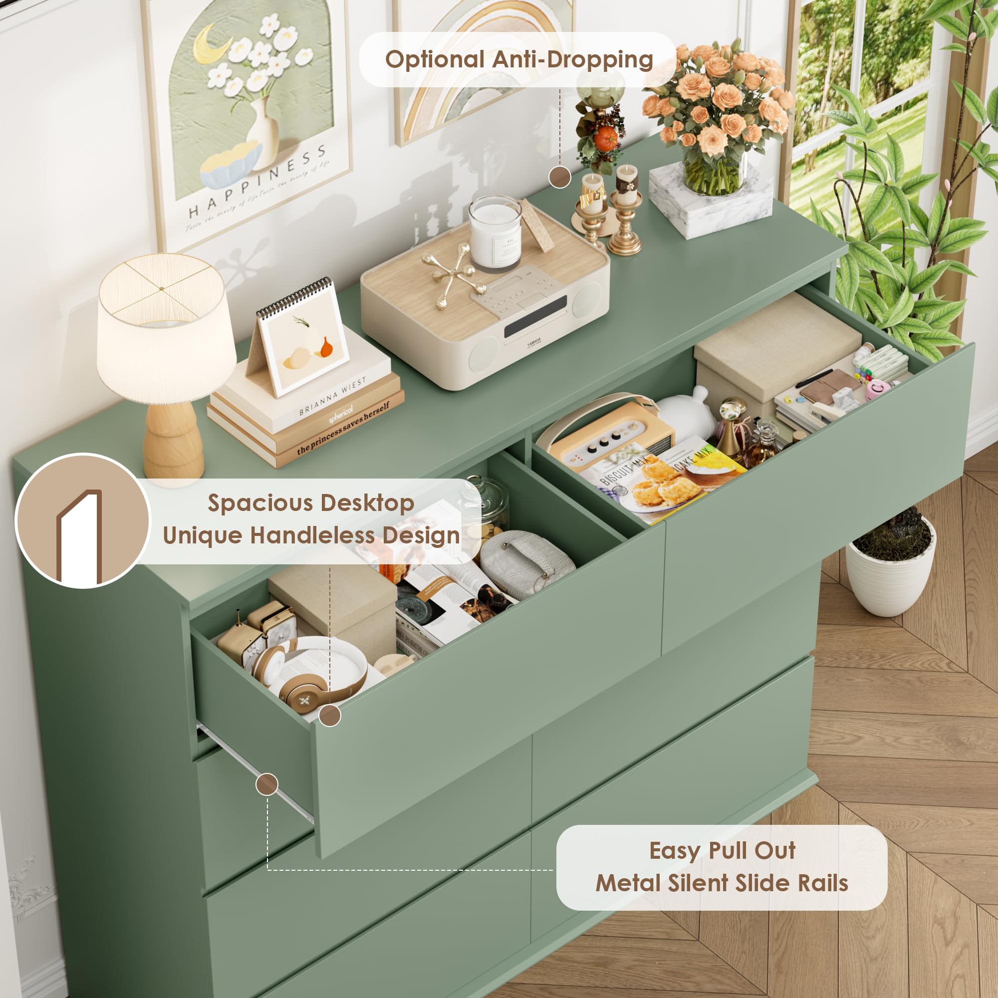 8 Drawer Dresser Double Chest of Drawers with Deep Drawers