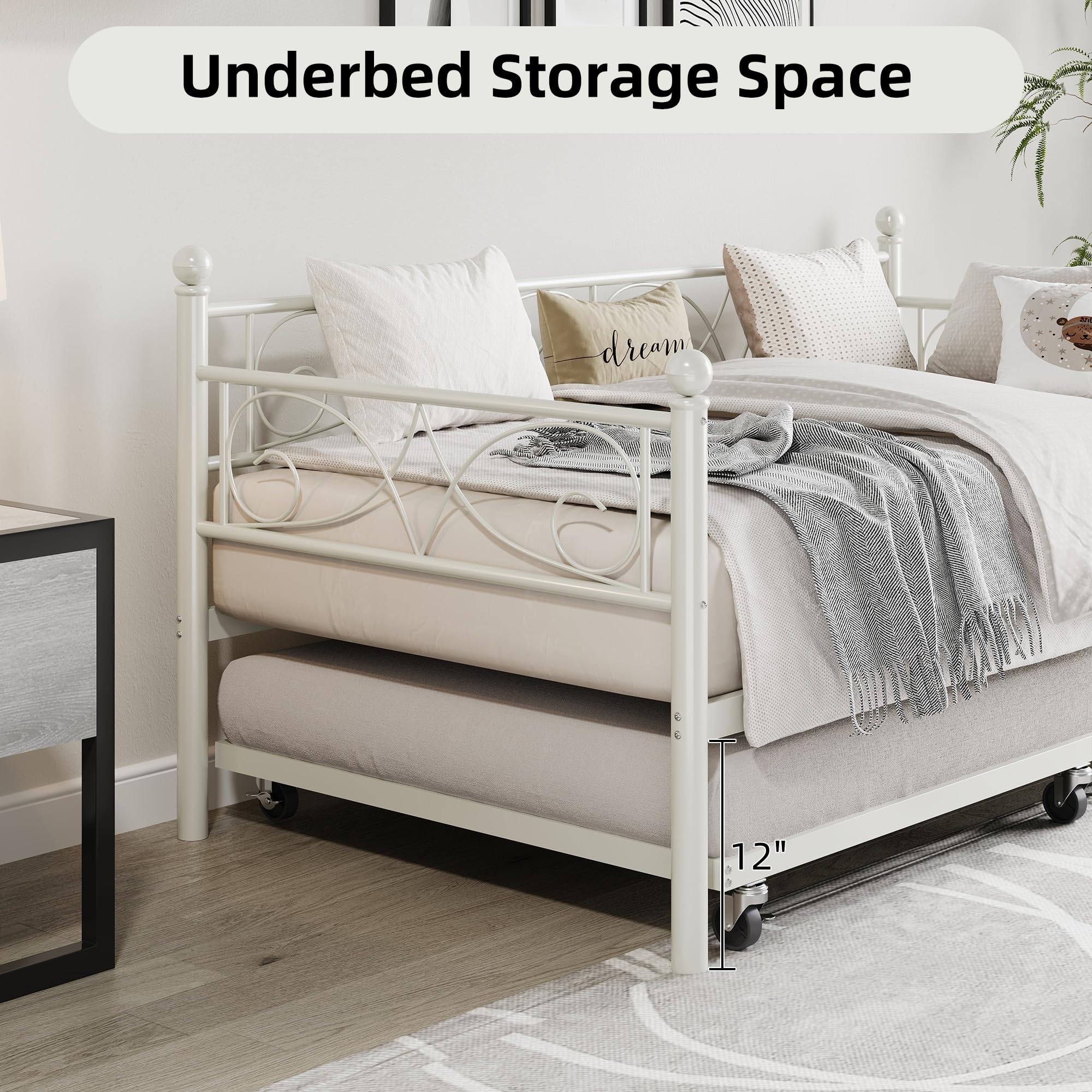 Twin Daybed with Trundle Metal Sofa Bed Frame