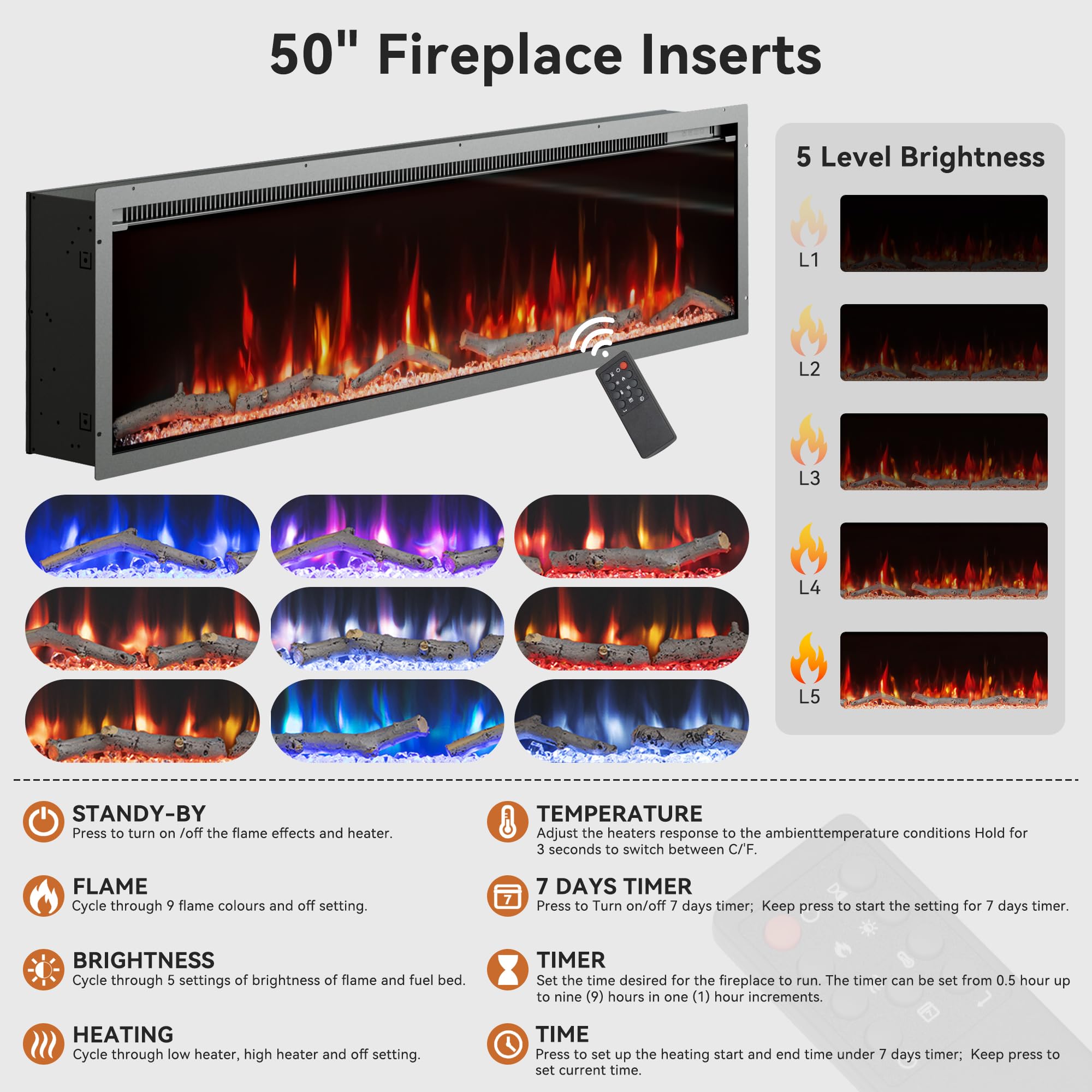 70 Inch Curved Fireplace TV Stand with Storage