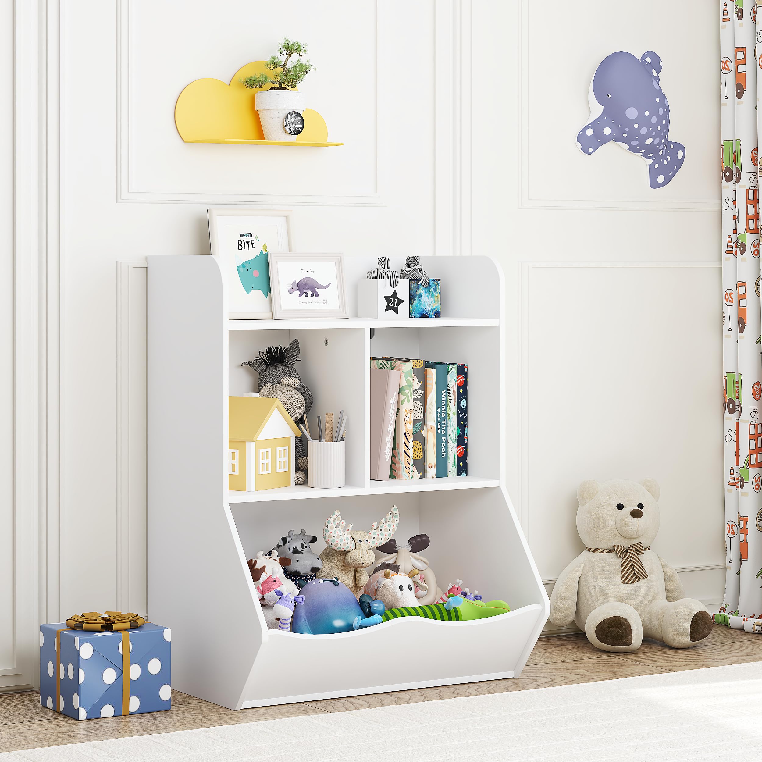 Kids Bookshelf and Toy Storage Organizer White