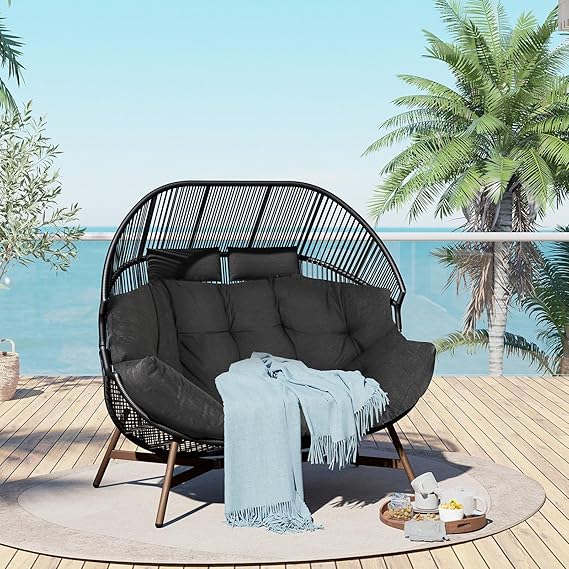 Outdoor Egg Chair with Stand and Cushion