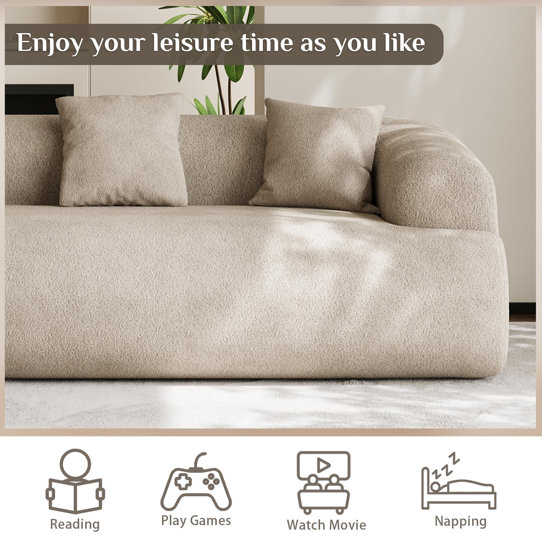 Chenille Curved Cloud Sofa 3-Seater with Pillows