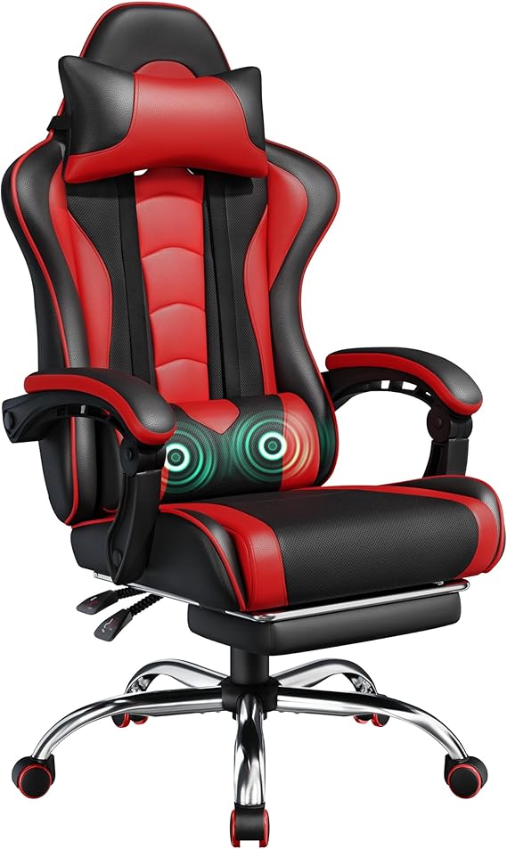 Gaming Chair with Massage and Footrest