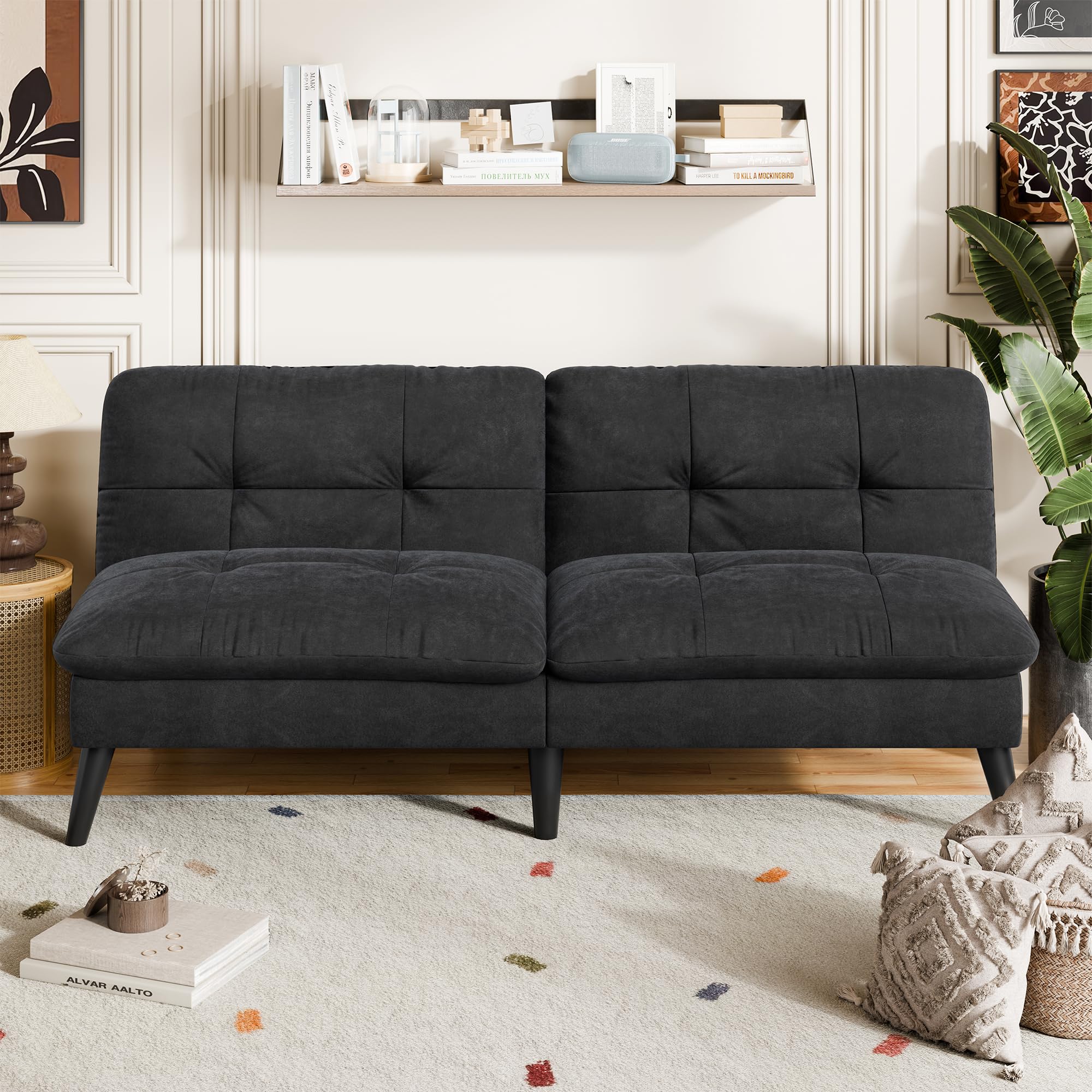 Velvet Futon Sofa Bed with Adjustable Backrest