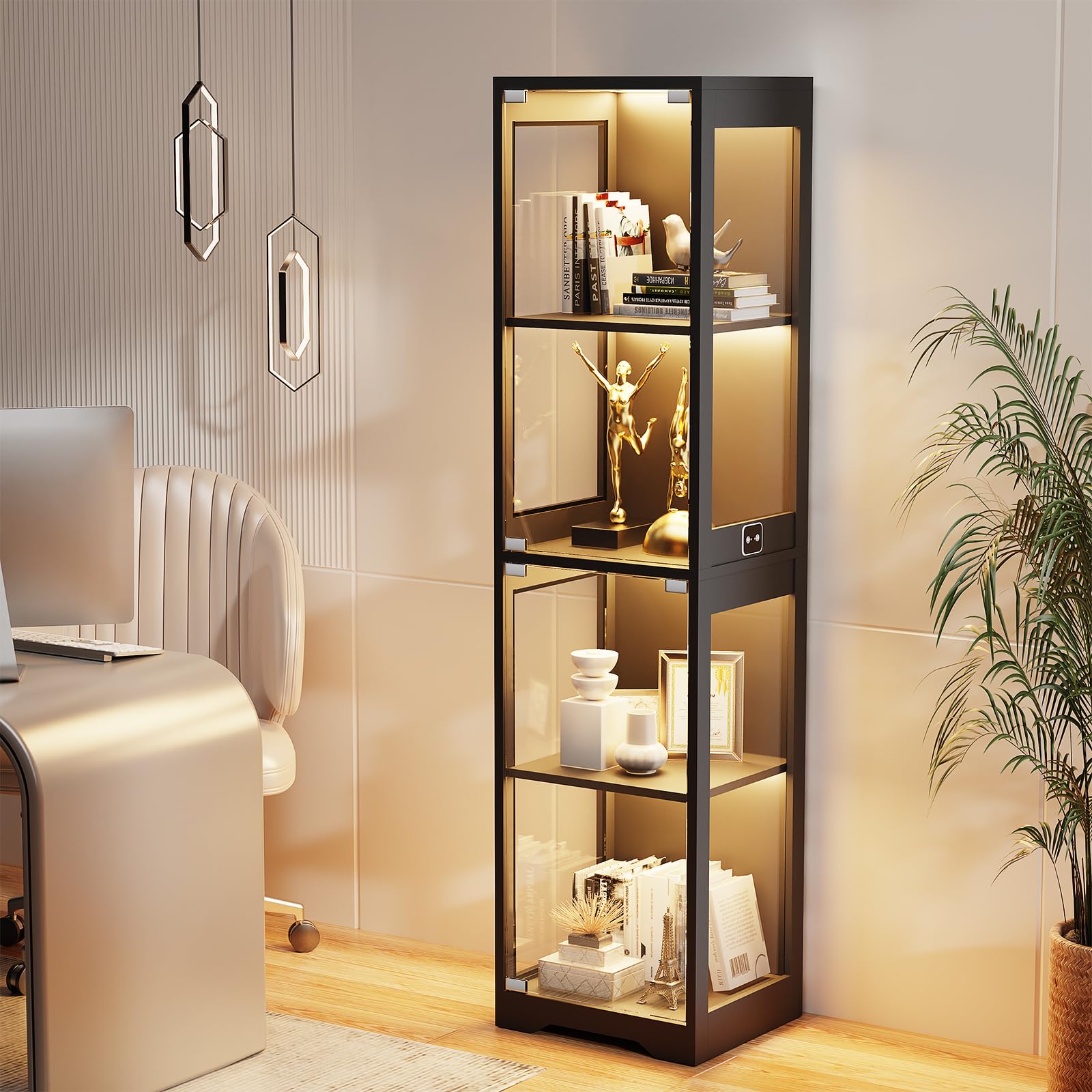4-Tier Glass Display Cabinet with LED Lights