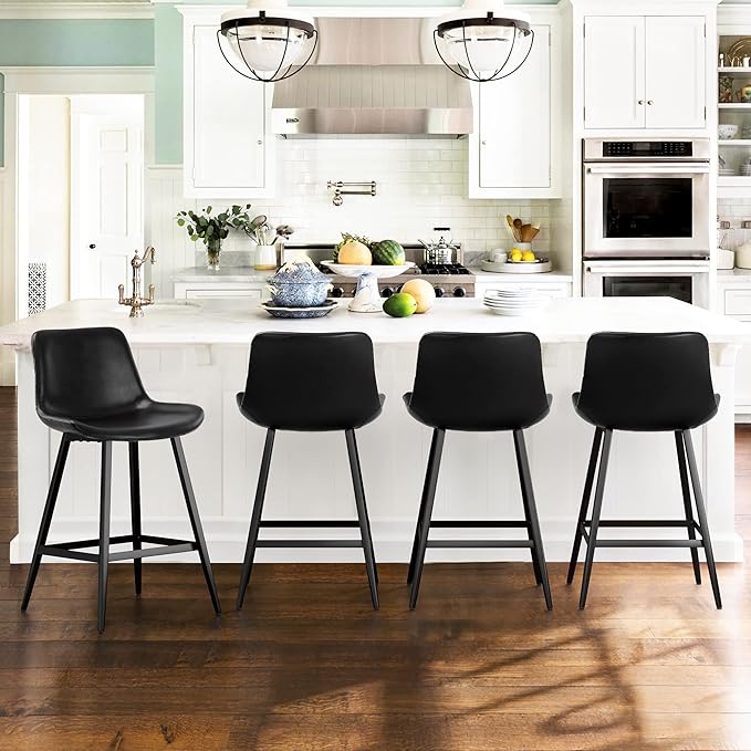 24 Inch Counter Stool Set of 3 with Back and Footrest