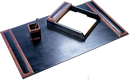 Walnut and Black Leather Desk Set - 10 Piece