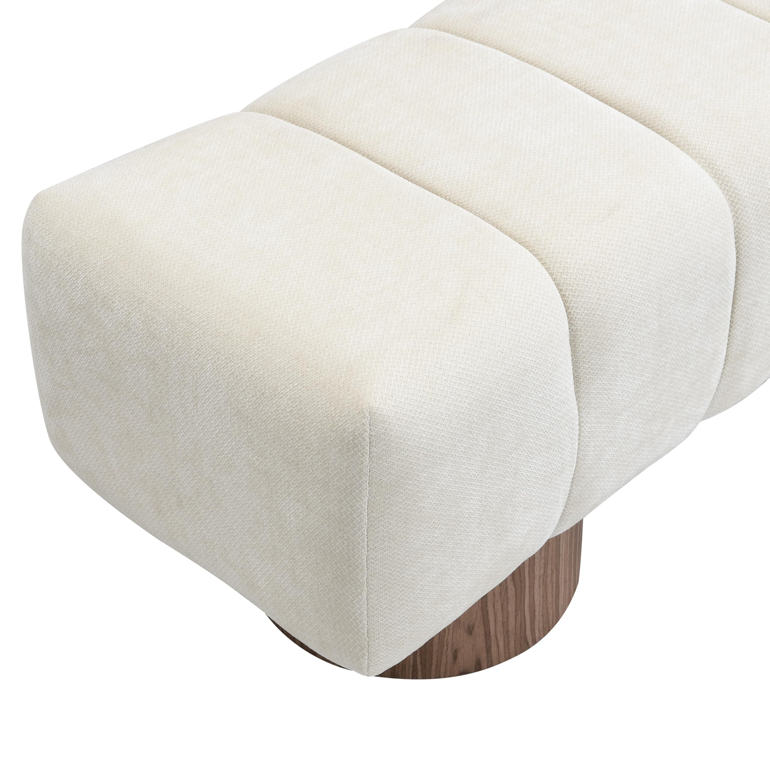 50" Chenille Dining Bench - Light Beige Ottoman Footstool