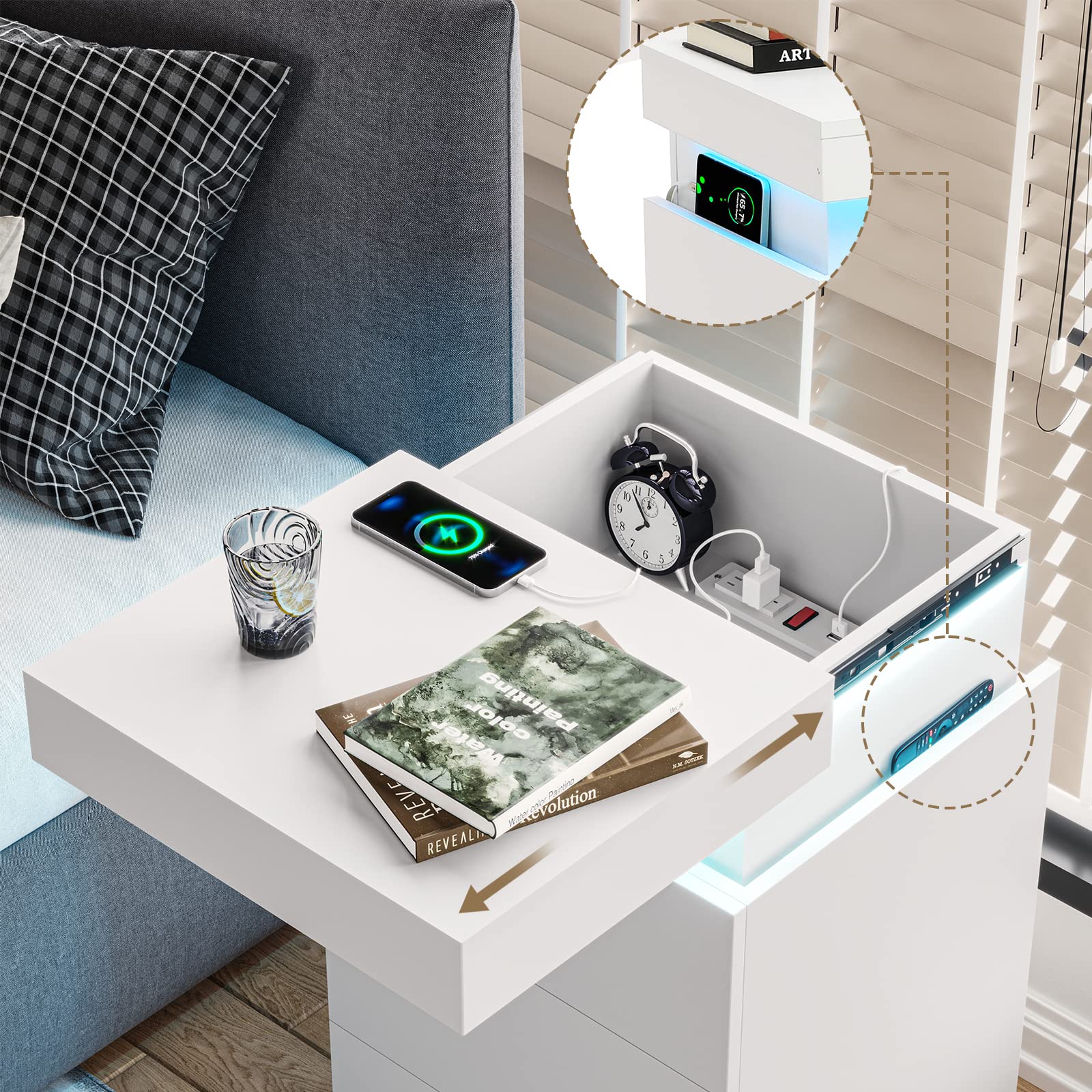 LED Nightstand with Charging Station