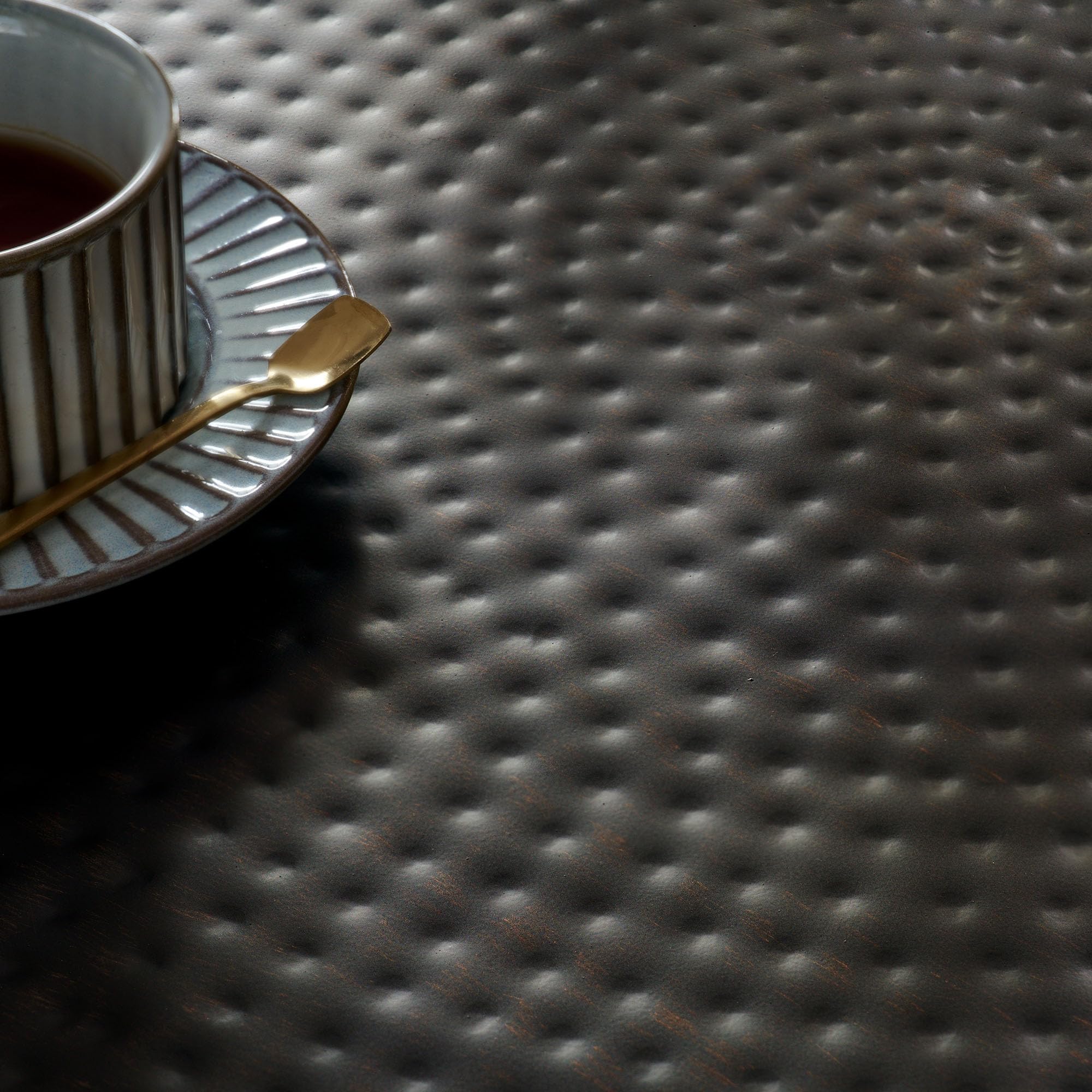 Mella Hammered Round Coffee Table - Black Metal Drum Style