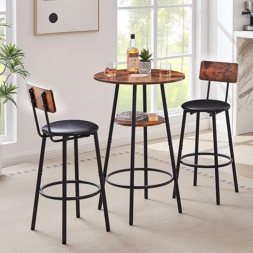 3-Piece Round Bar Table Set with Stools