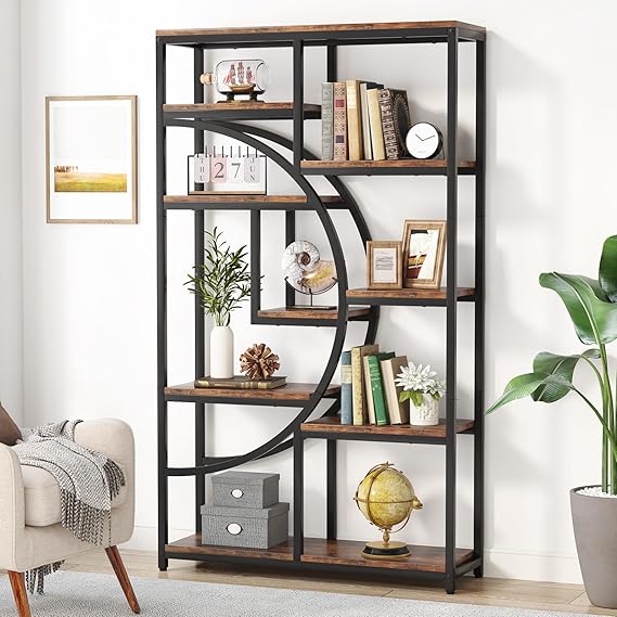 Industrial 5 Tier Bookshelf with 9 Open Storage Shelves