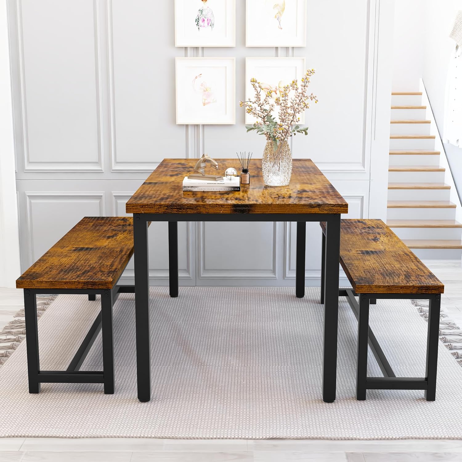 3-Piece Dining Table Set with Benches
