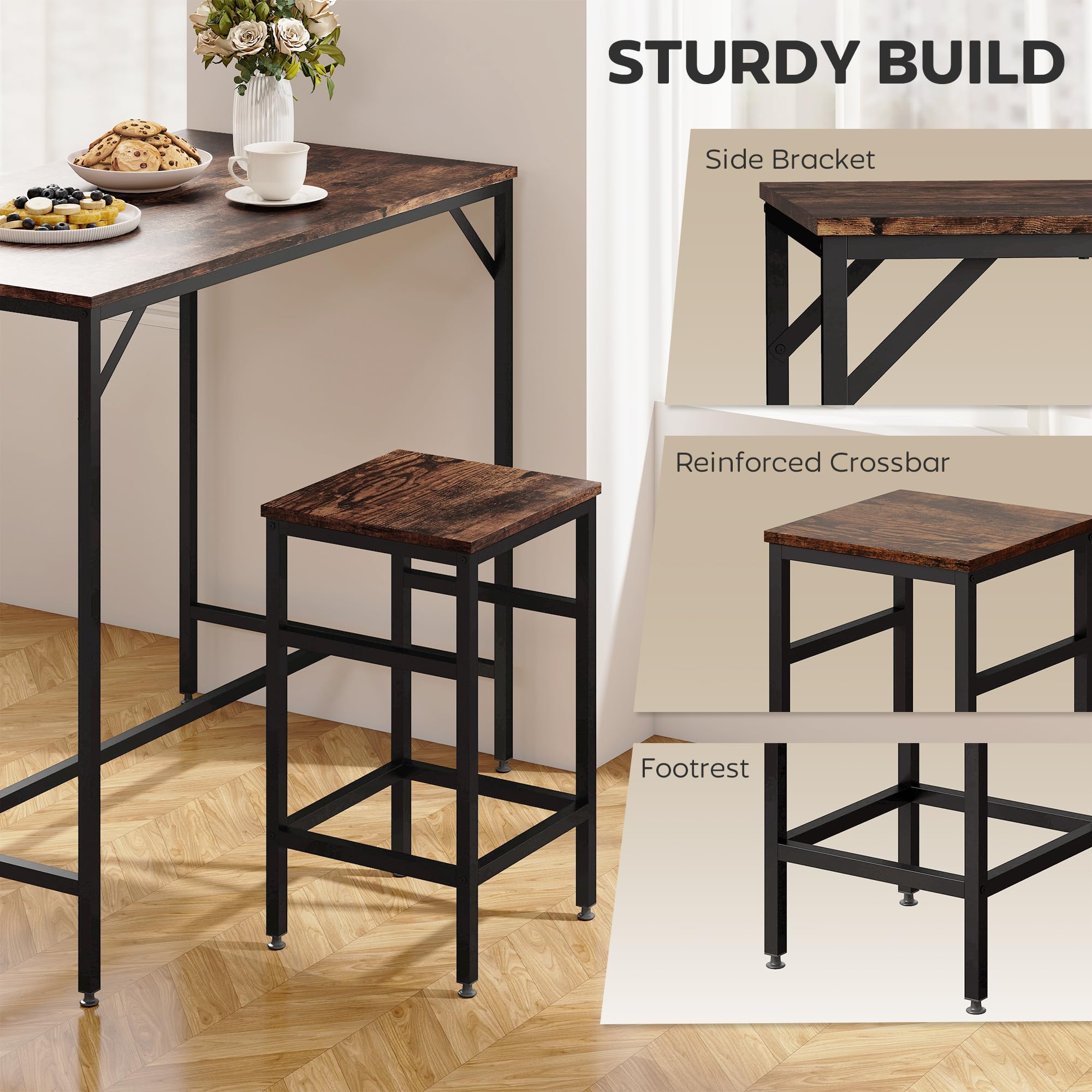 5-Piece Industrial Bar Table Set with Stools