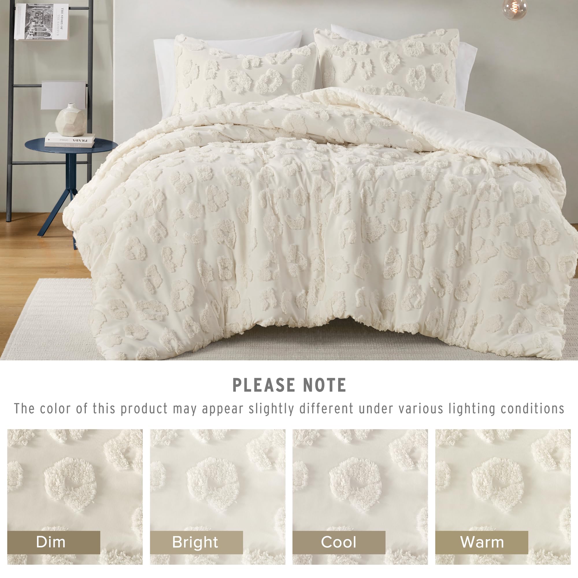 Chenille Tufted Animal Print Comforter Set - Full/Queen Off-White 3 Piece