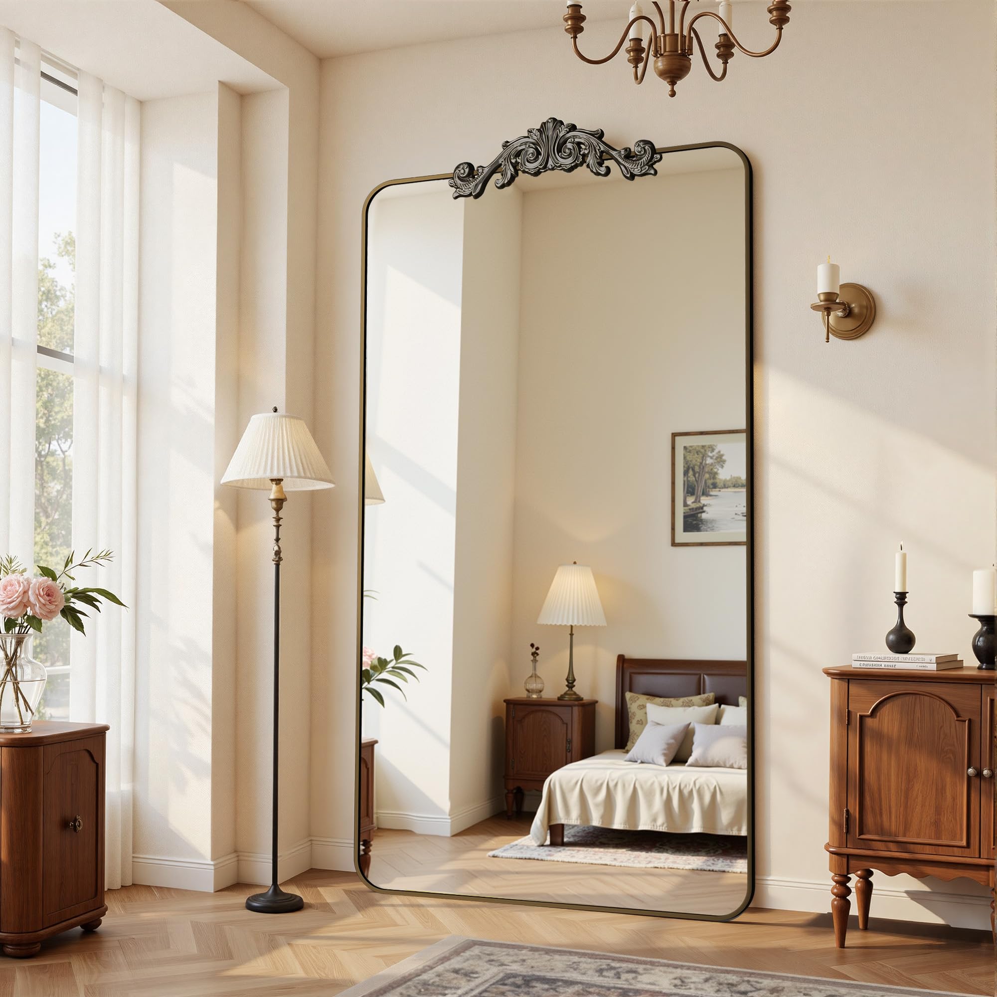 Vintage Full Length Floor Mirror 81x41 Carved Bronze