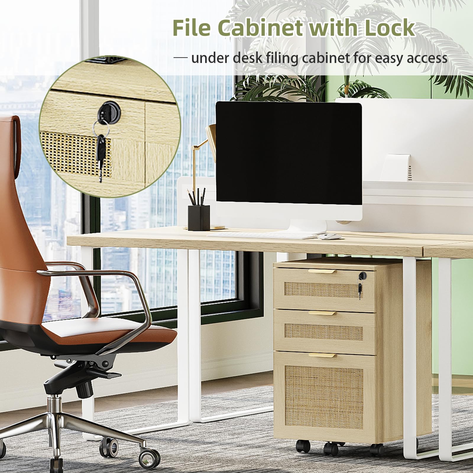 3 Drawer File Cabinet with Lock and Wheels