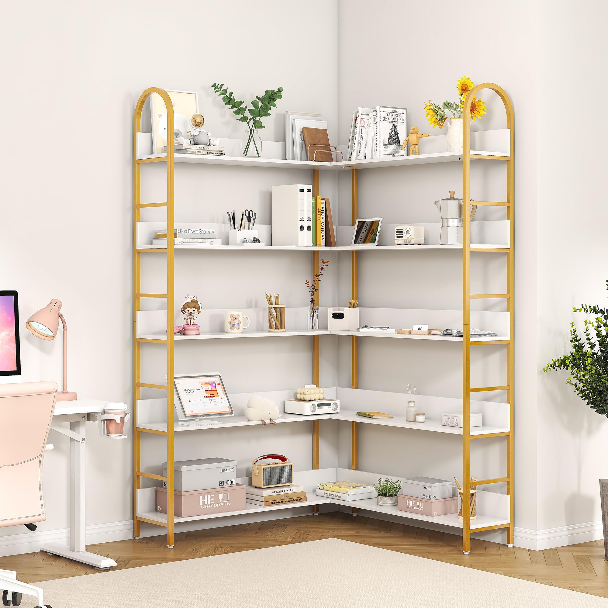 5-Tier Corner Bookshelf with Metal Frame