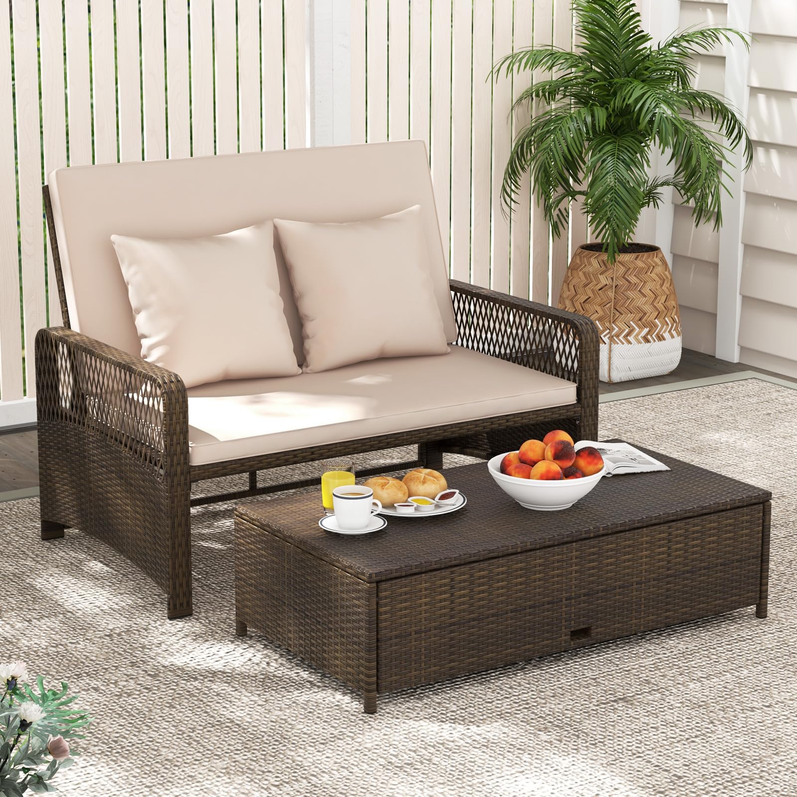 Patio Rattan Daybed with Adjustable Backrest