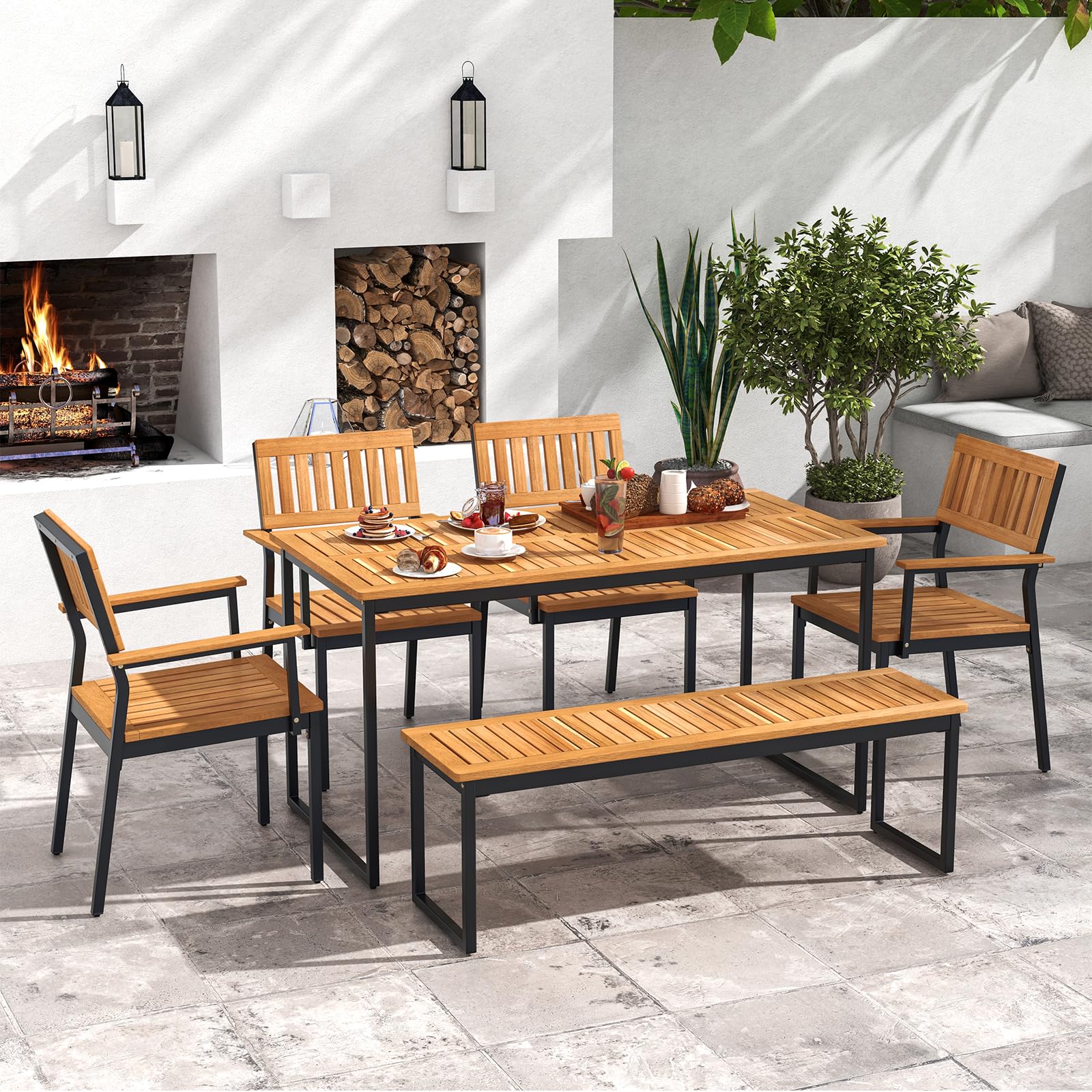 6-Piece Acacia Wood Outdoor Dining Set