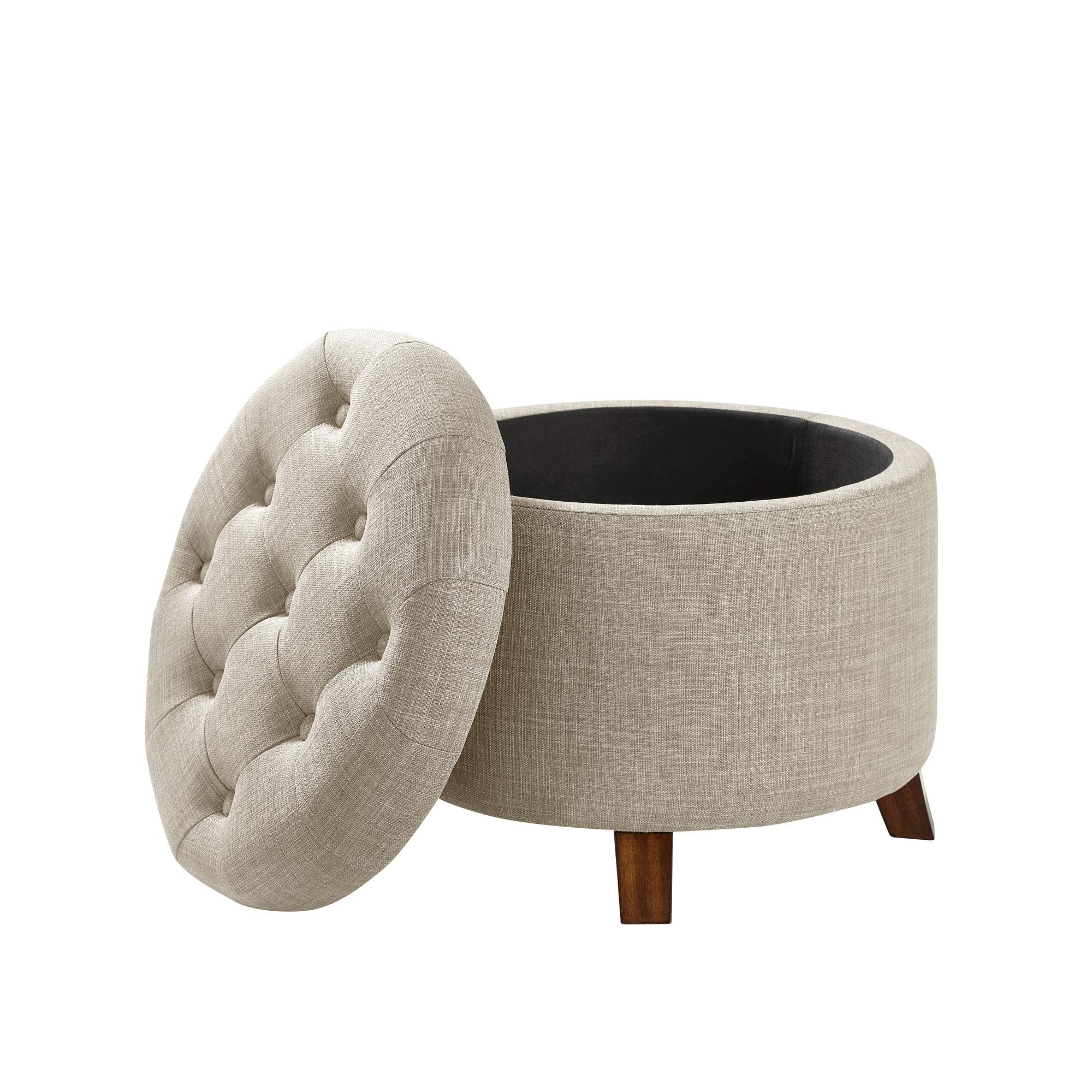 Round Storage Ottoman Footstool with Button Tufted Design