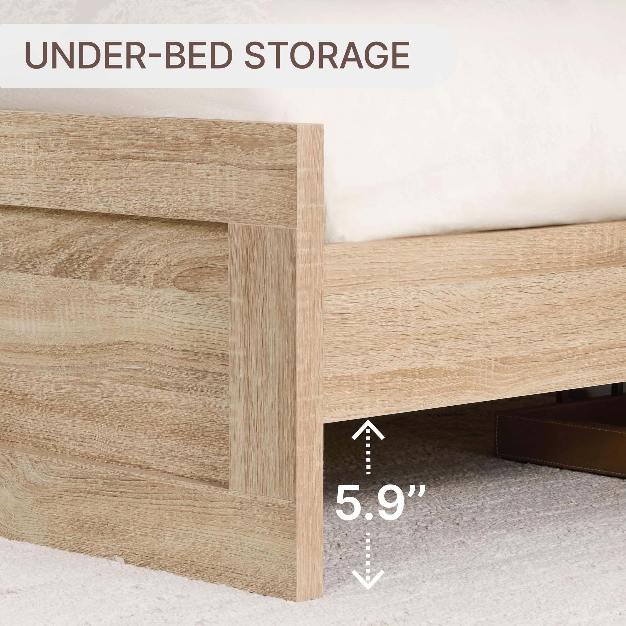 Queen Platform Bed Frame with 2 Nightstands Set