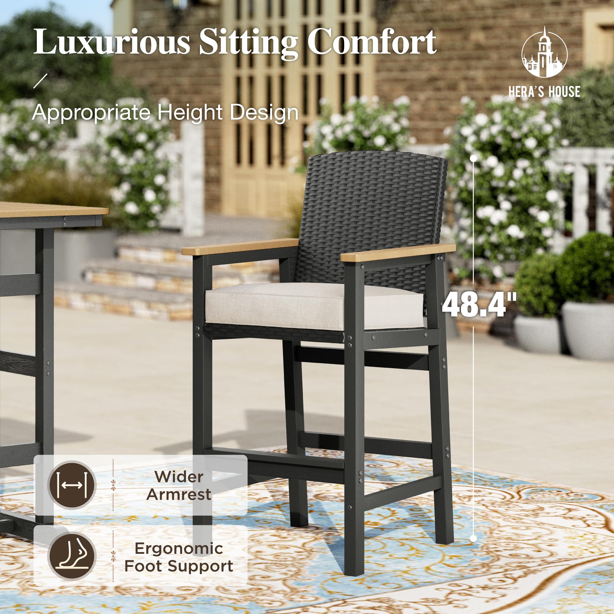 HDPE Outdoor Bar Set 3-Piece with Wicker Stools
