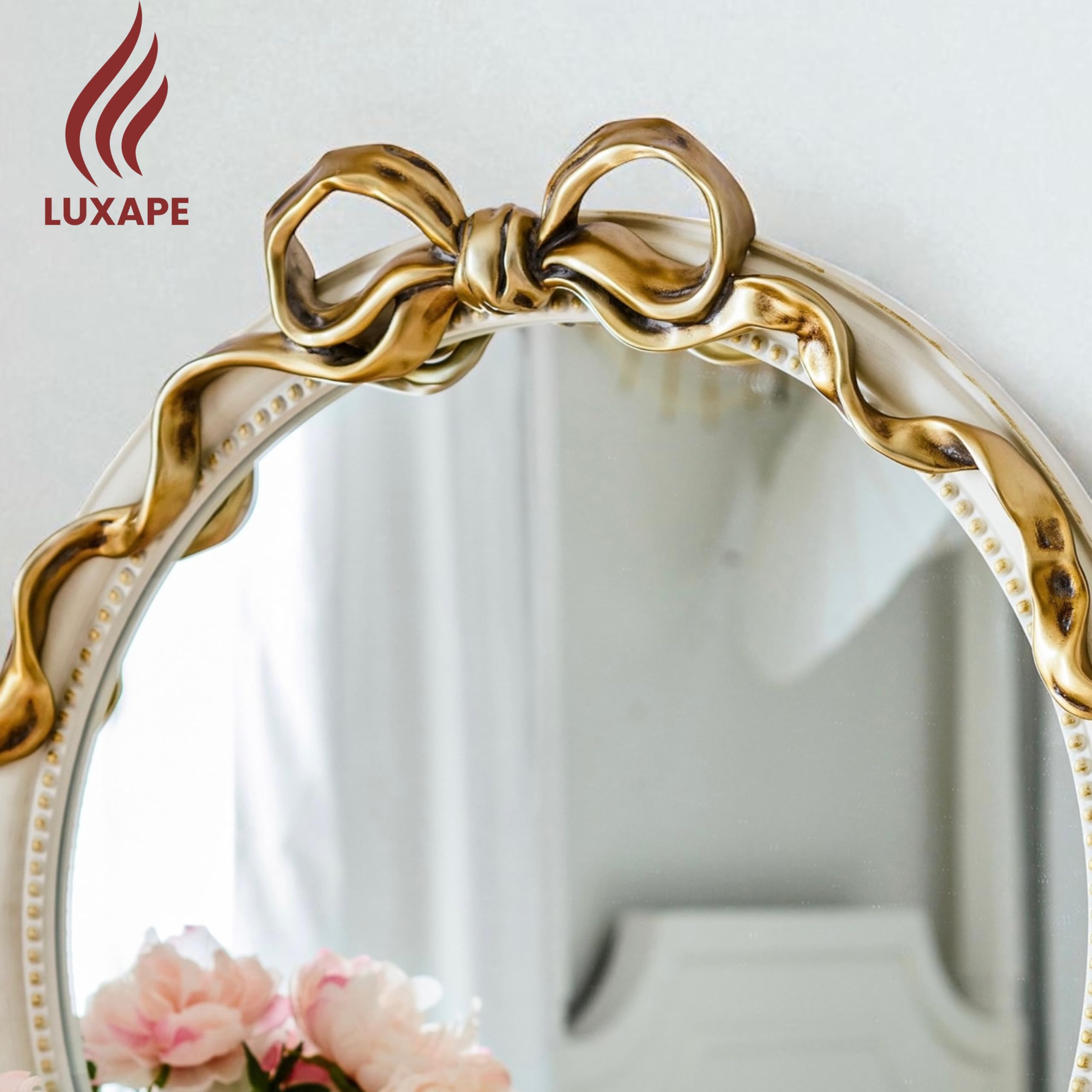 24-Inch Gold Bow Resin Mirror for Nursery