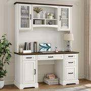 76" Farmhouse Executive Desk with Hutch and Charging Station