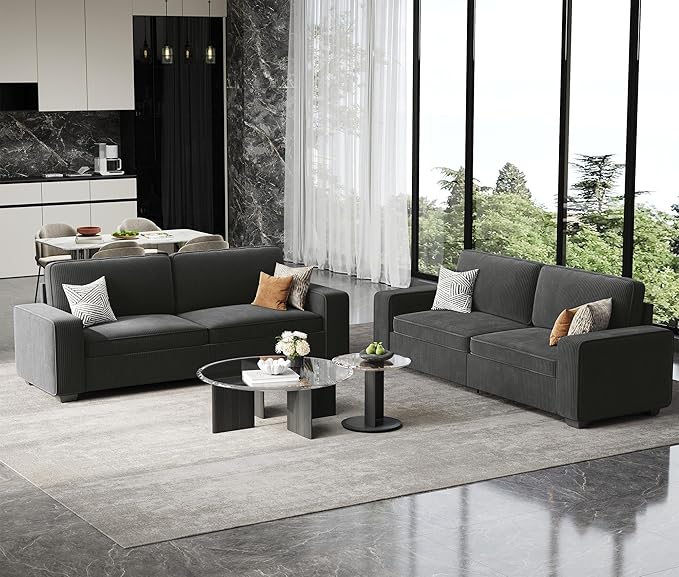 86" Blue Corduroy Sofa with Deep Seats