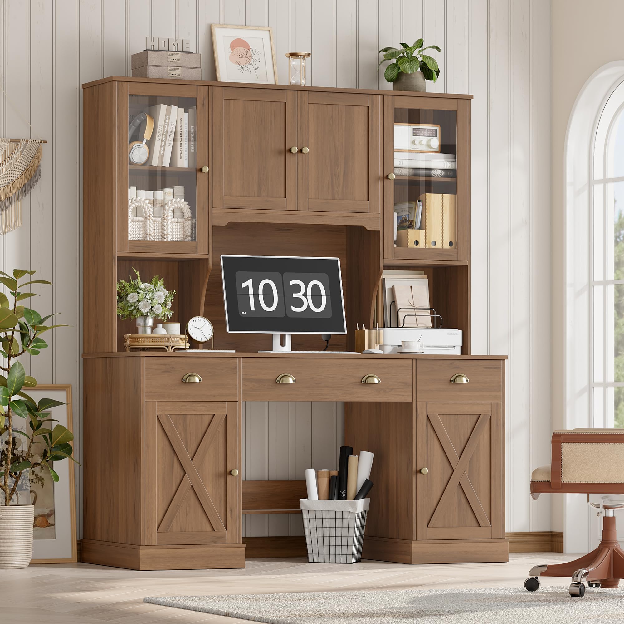 75" Executive Desk with Hutch and Storage Cabinet