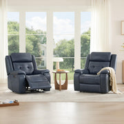 Watson & Whitely Genuine Leather Power Recliner Chair for Adults, Wall Hugger Recliner with Power Headrest, Cup Holders & Charging Ports, Electric Reclining Chairs for Living Room, RV, Navy Blue