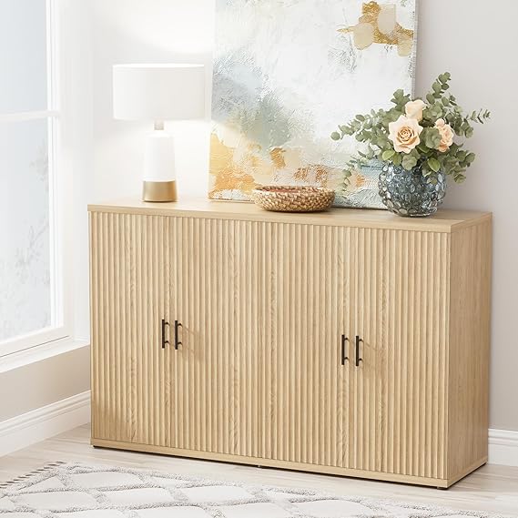 Black Fluted Sideboard Buffet Cabinet with Storage