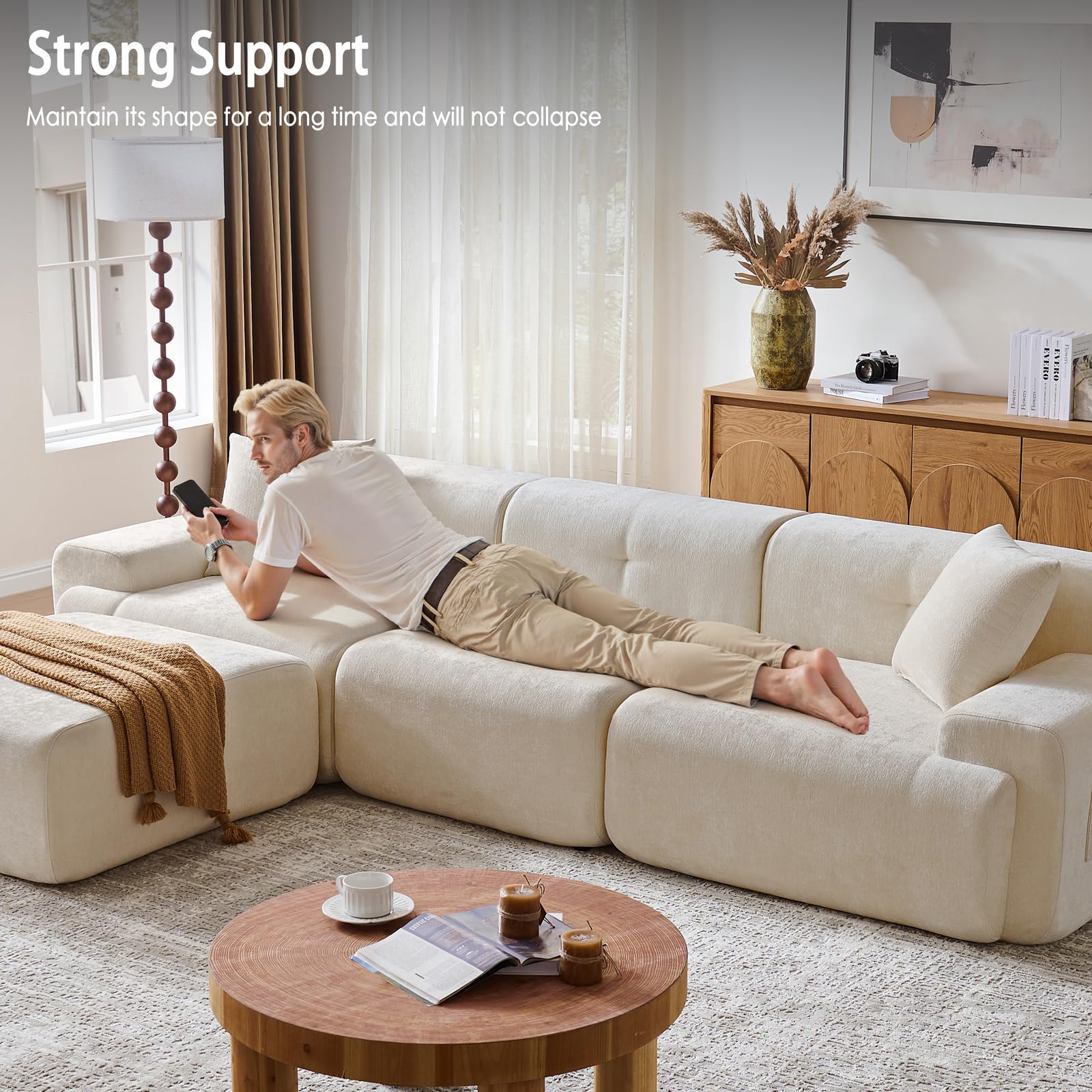 118" Modern L-Shaped Modular Sectional Sofa with Ottoman