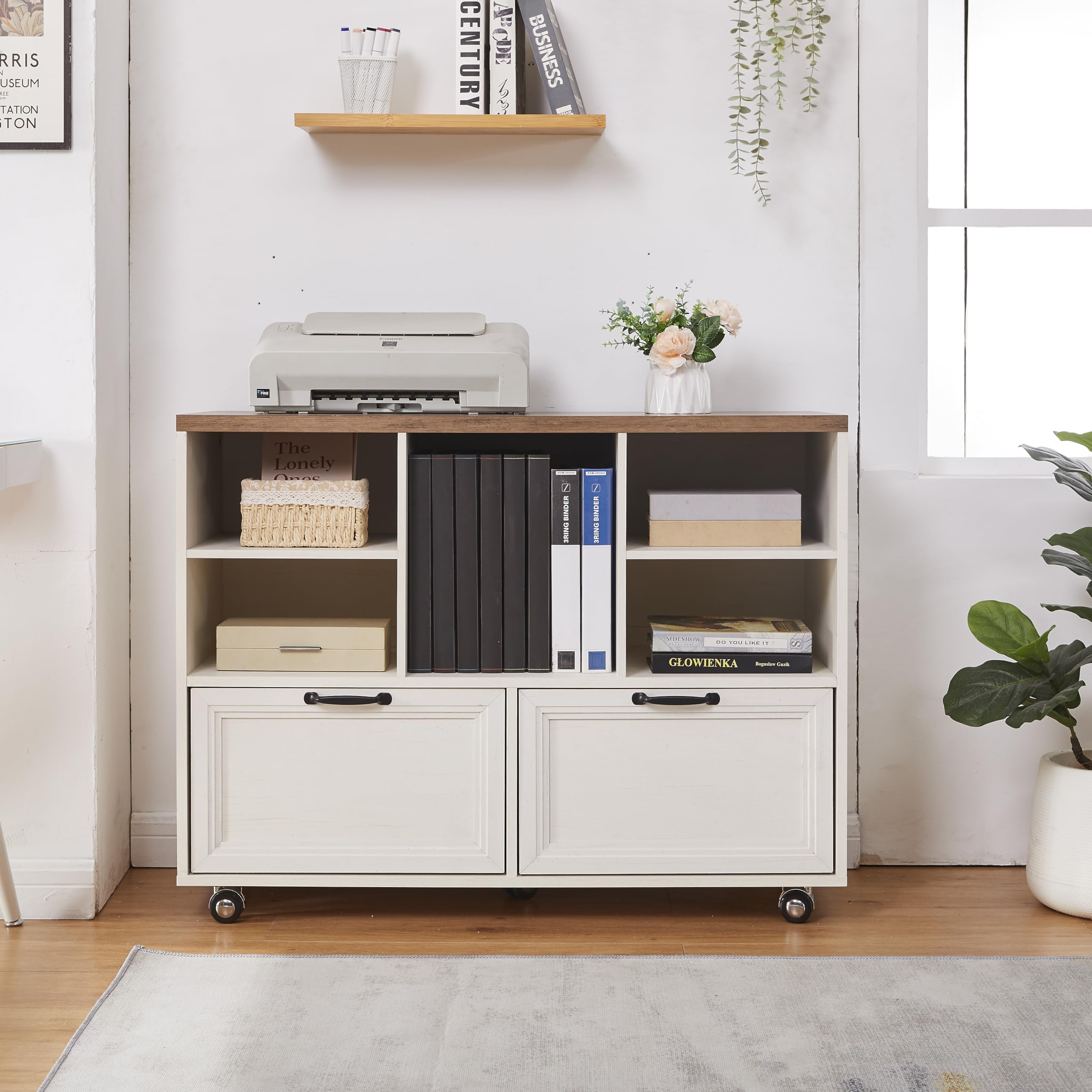 Farmhouse Wood File Cabinet with Wheels