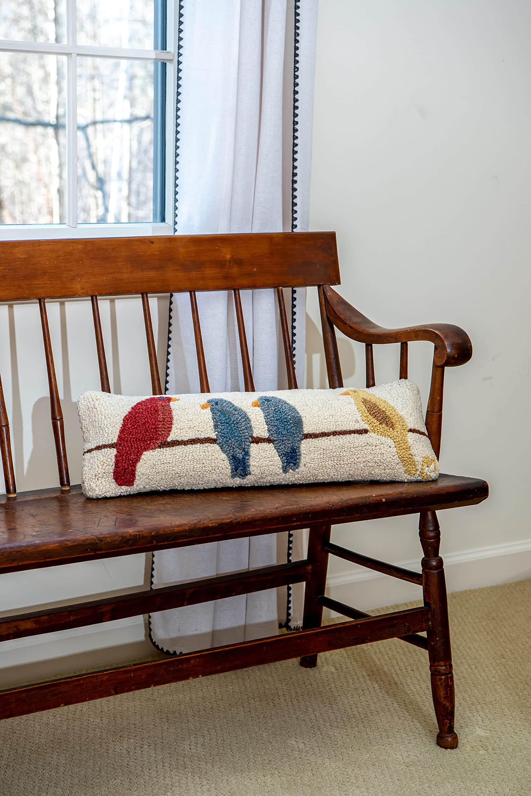 Birds on a Wire Hand-Hooked Wool Throw Pillow