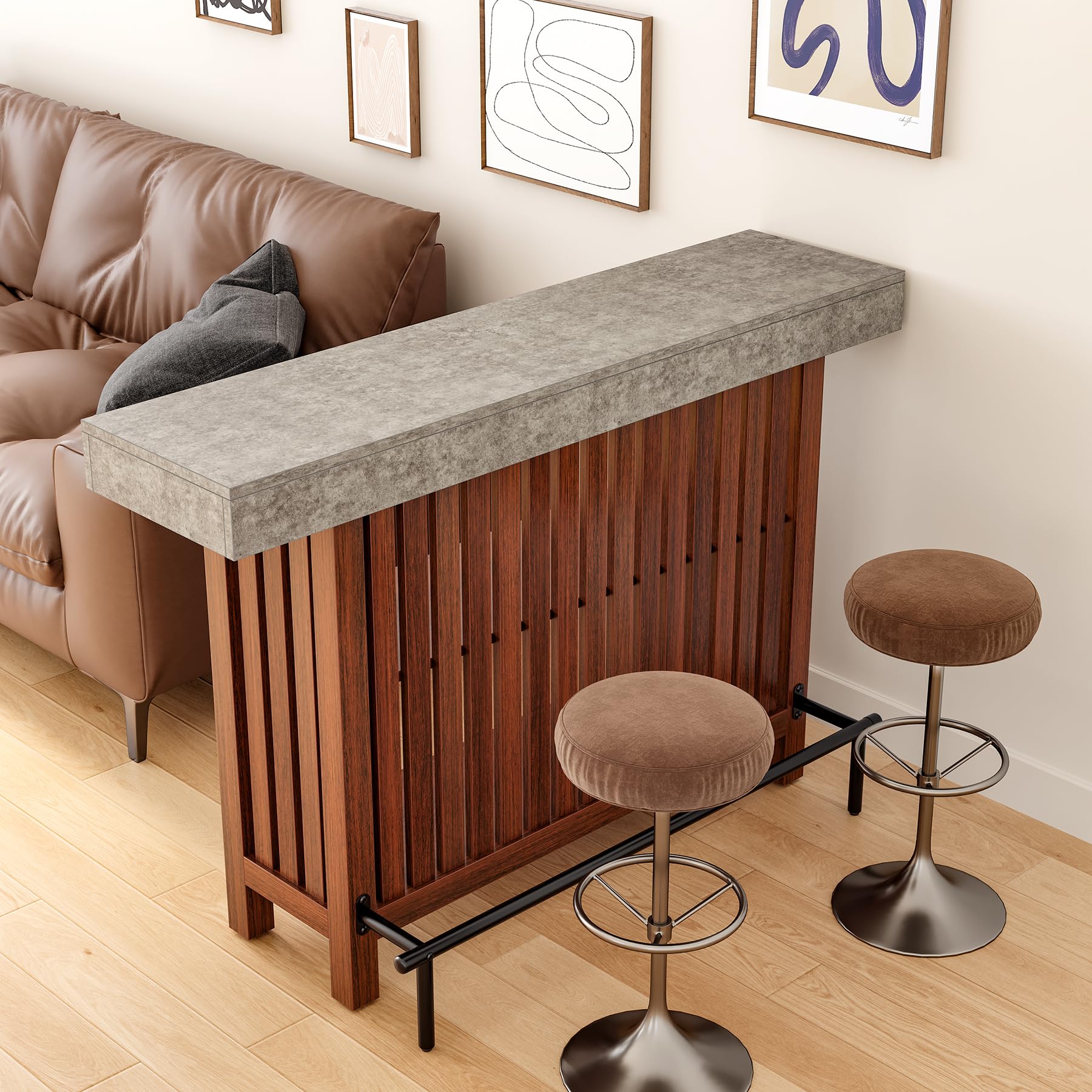 63-Inch Home Bar Table with 2-Tier Storage