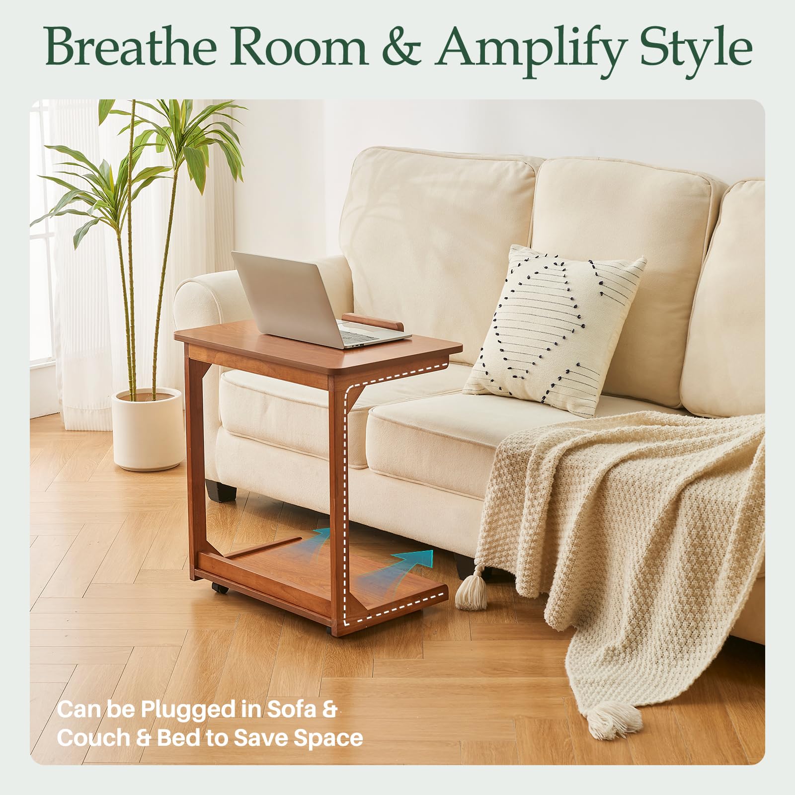 C-Shaped Rolling End Table with Wheels