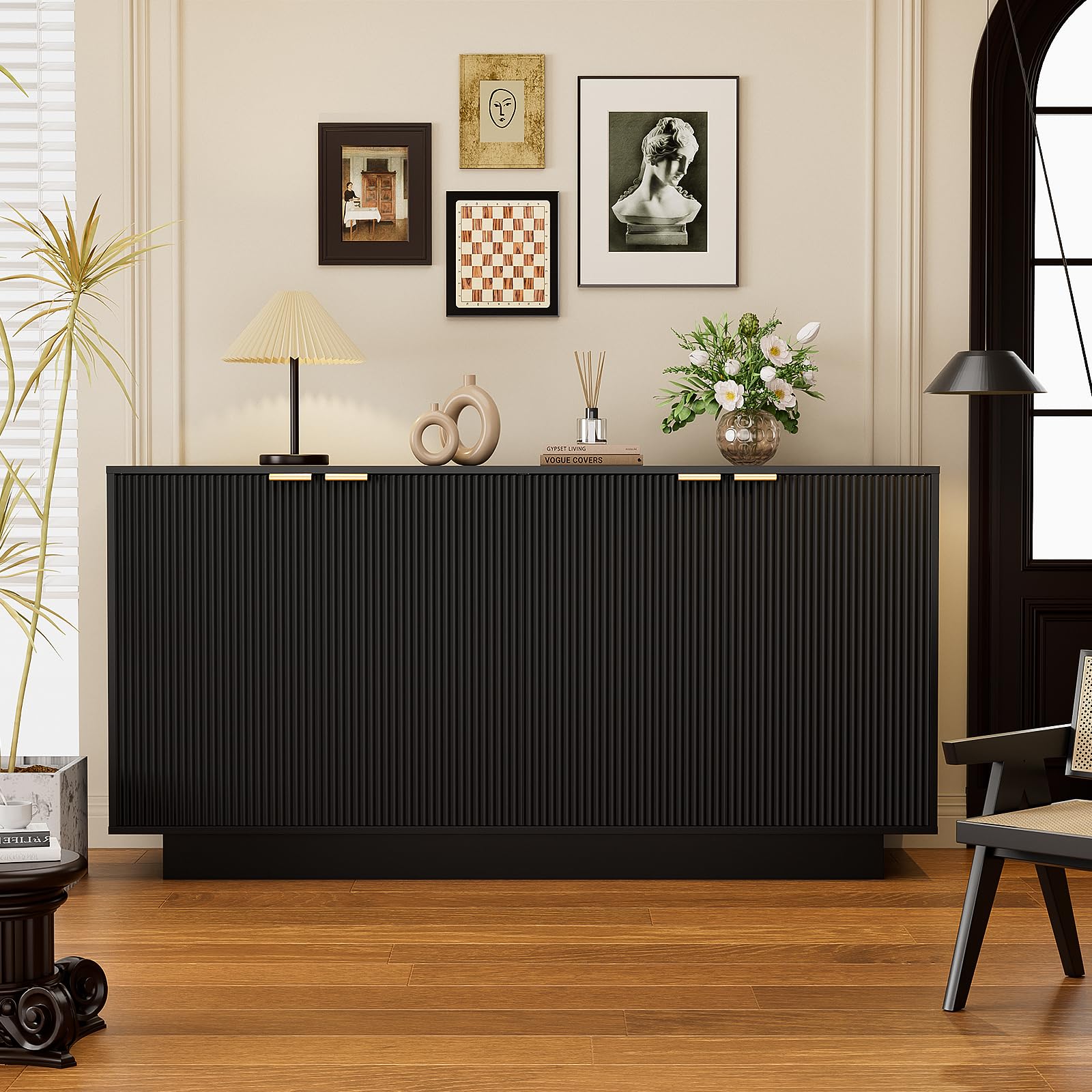 63" Fluted Sideboard Buffet Cabinet with Storage