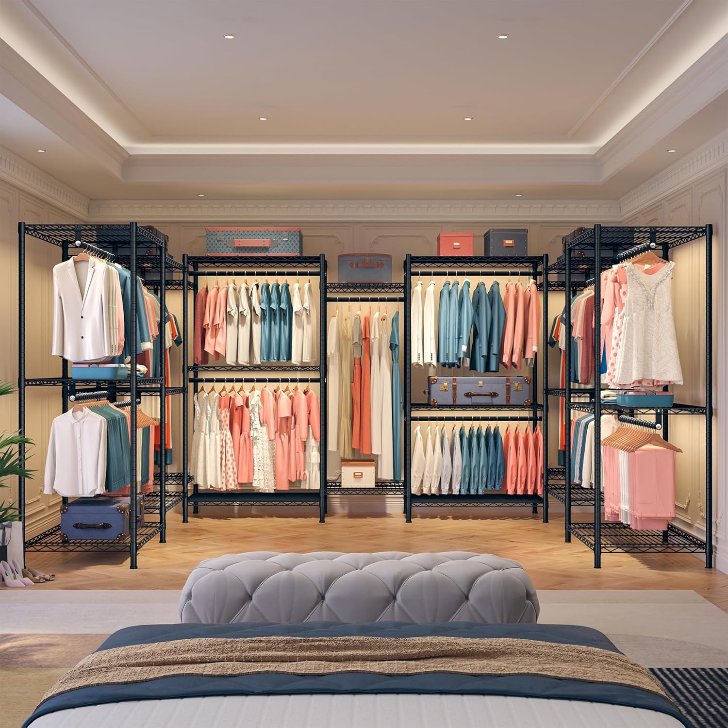 Heavy Duty Clothes Rack with 5 Rods and 8 Shelves