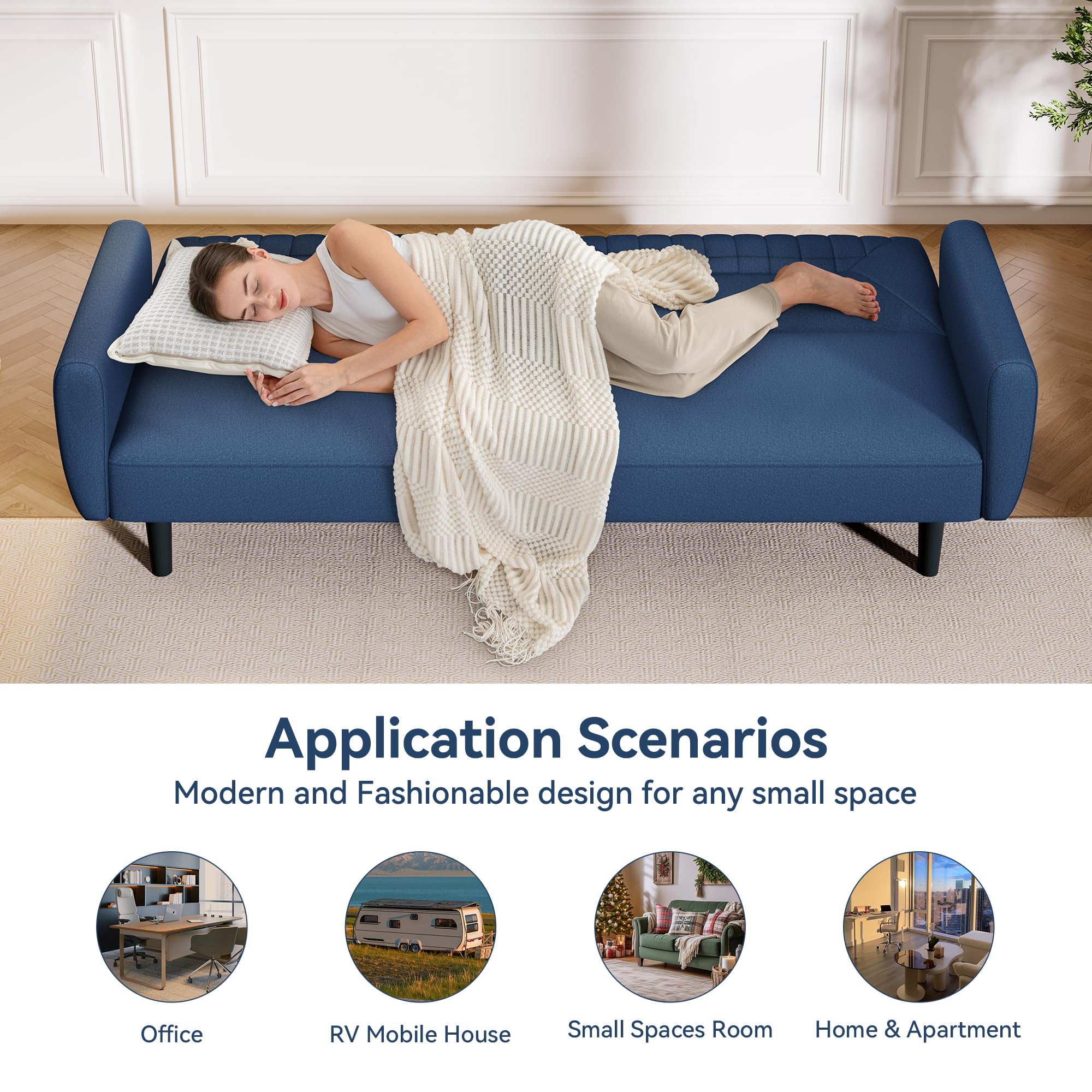 Convertible Futon Sofa Bed with Adjustable Backrest