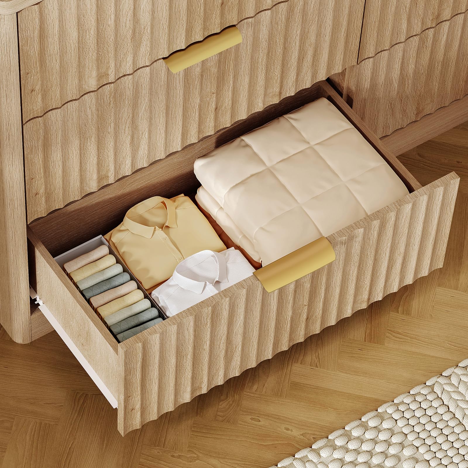Fluted 6-Drawer Dresser with Metal Handles