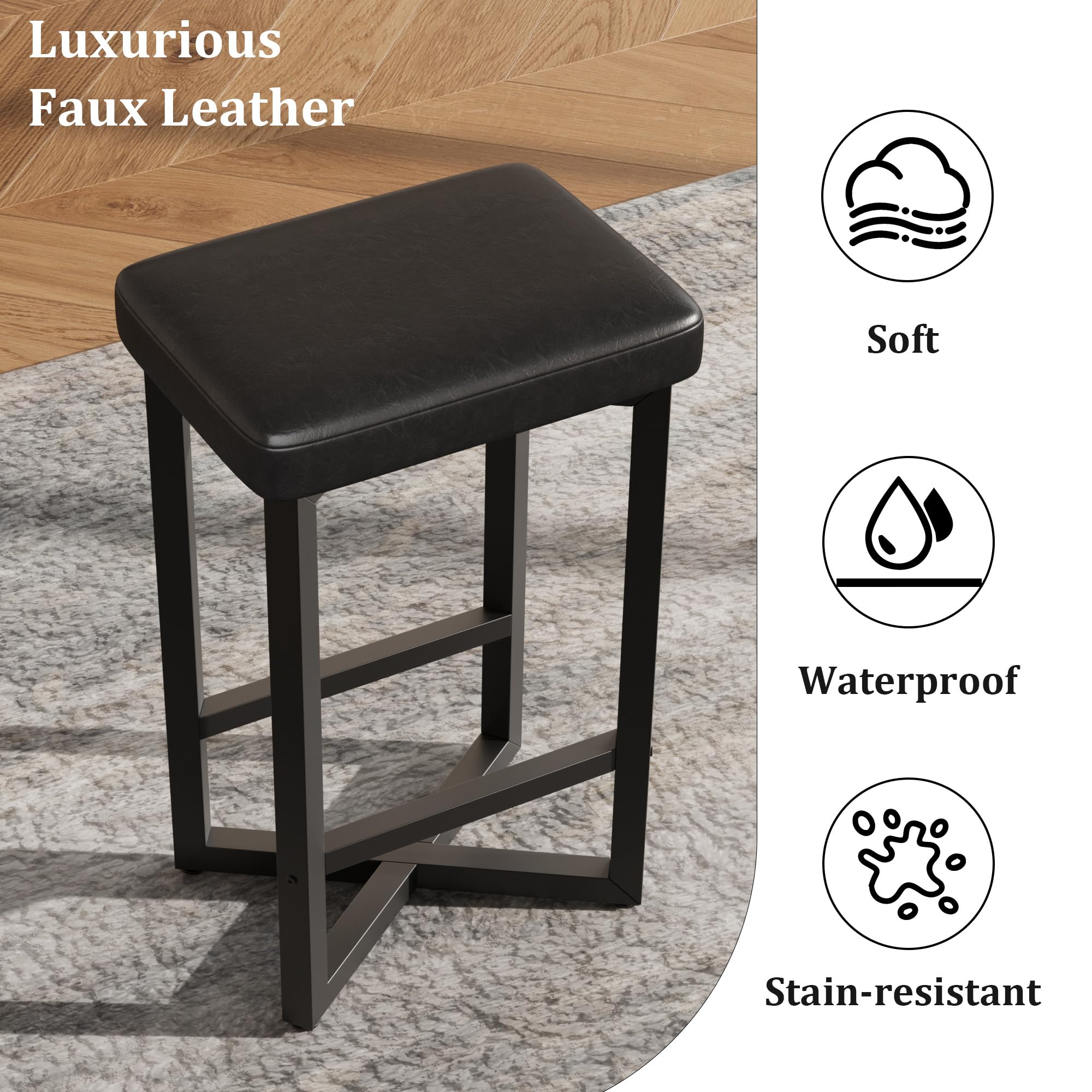 Counter Height Bar Stools Set of 4 with PU Leather Seats