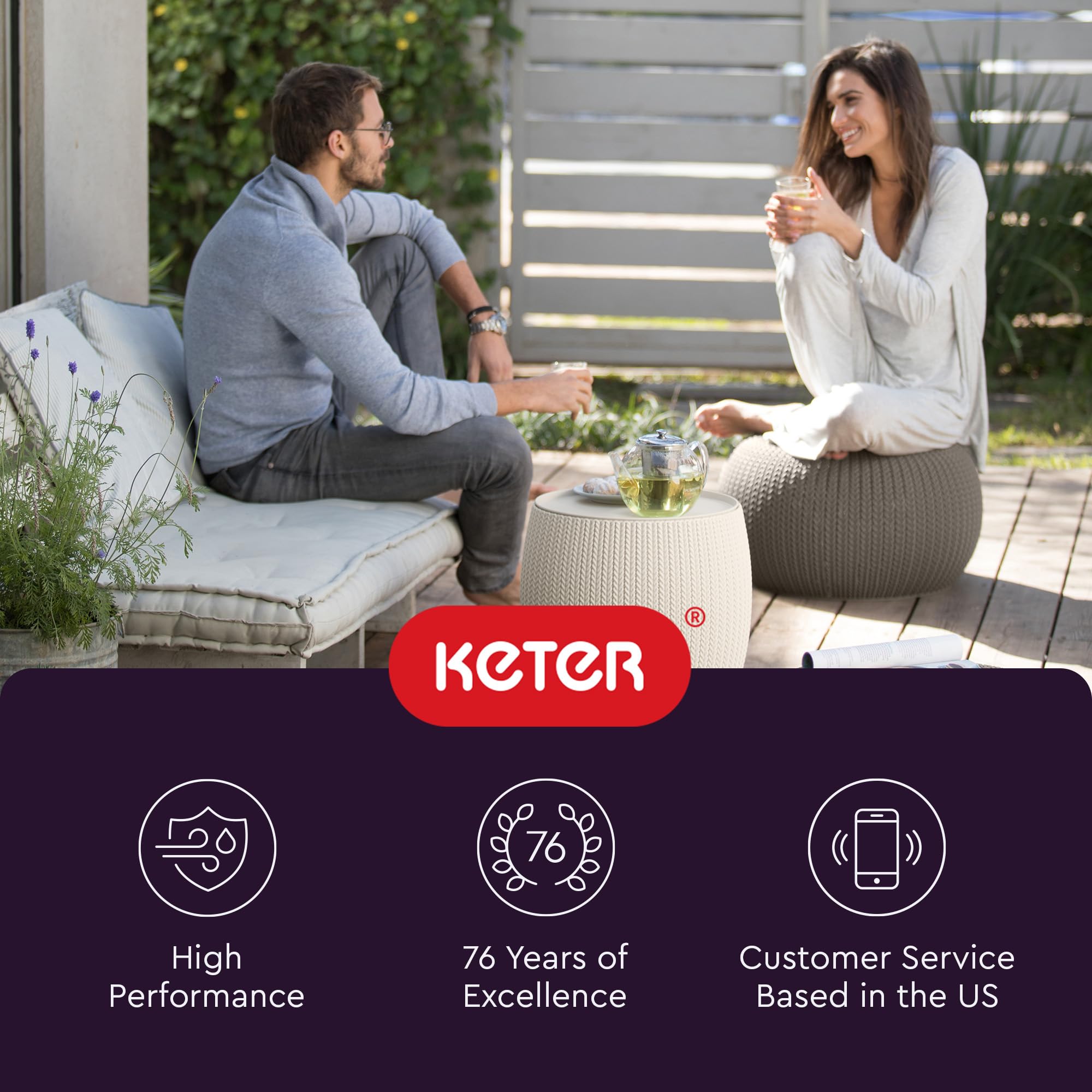Urban Knit Pouf Ottoman Set with Storage Table