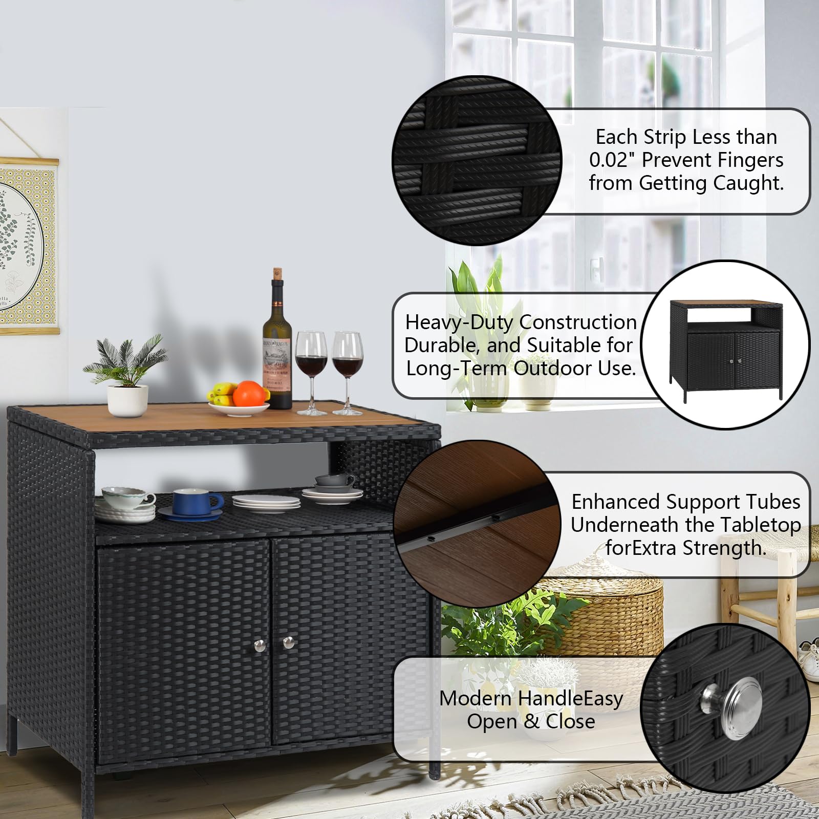 Patio Outdoor Wicker Storage Cabinet with Shelf