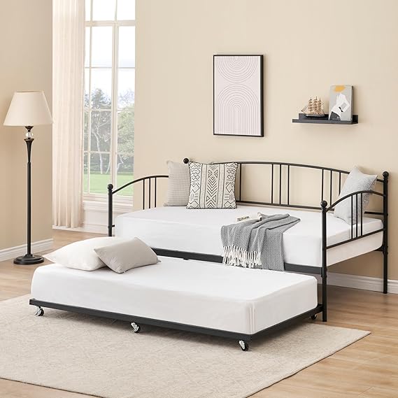 Twin Daybed with Trundle and Steel Slat Support