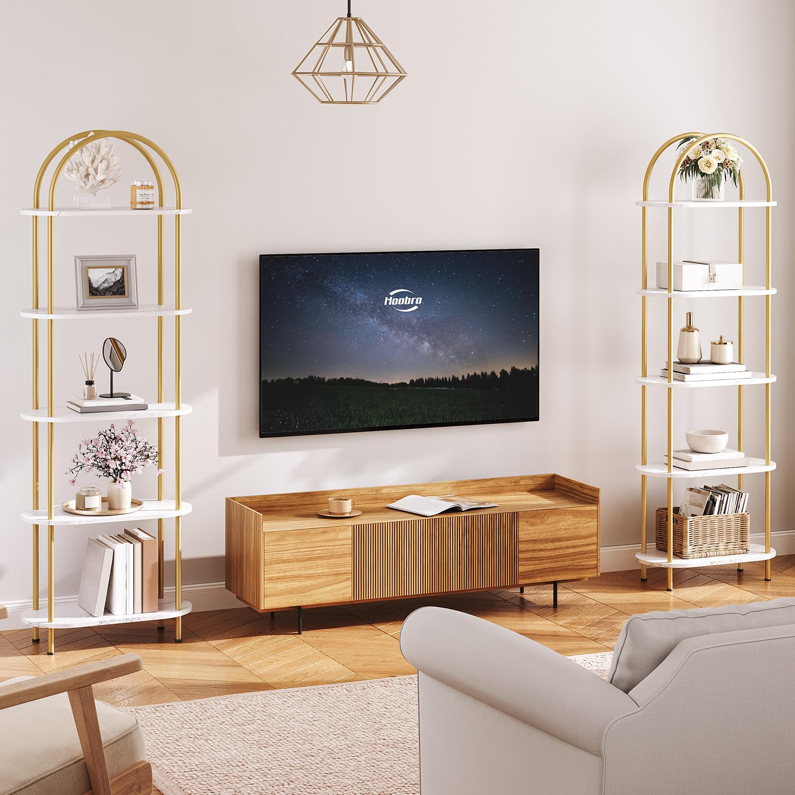 5 Tier Arched Bookshelf Gold Metal Frame