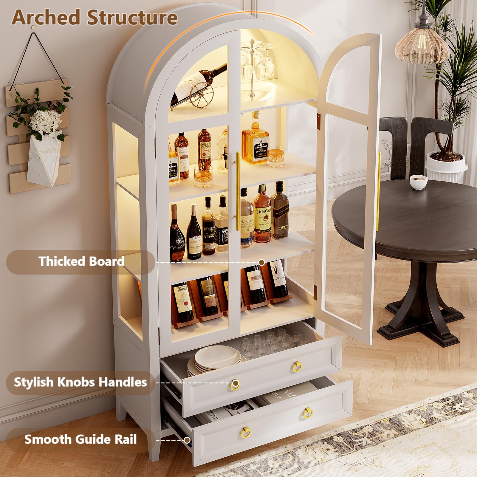 Arched Display Cabinet with LED Lighting